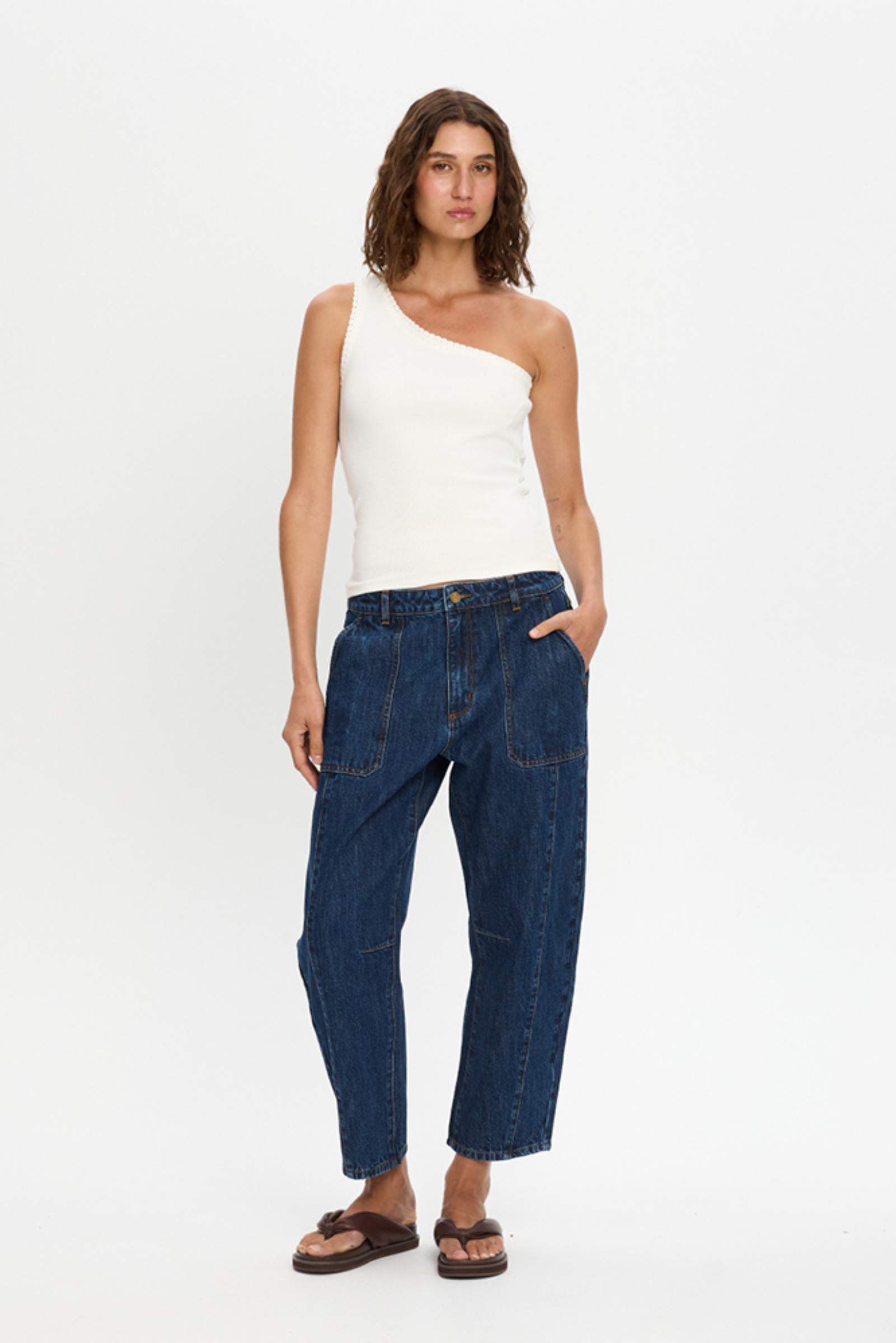 Jessica Cropped Barrel Jeans - Dark