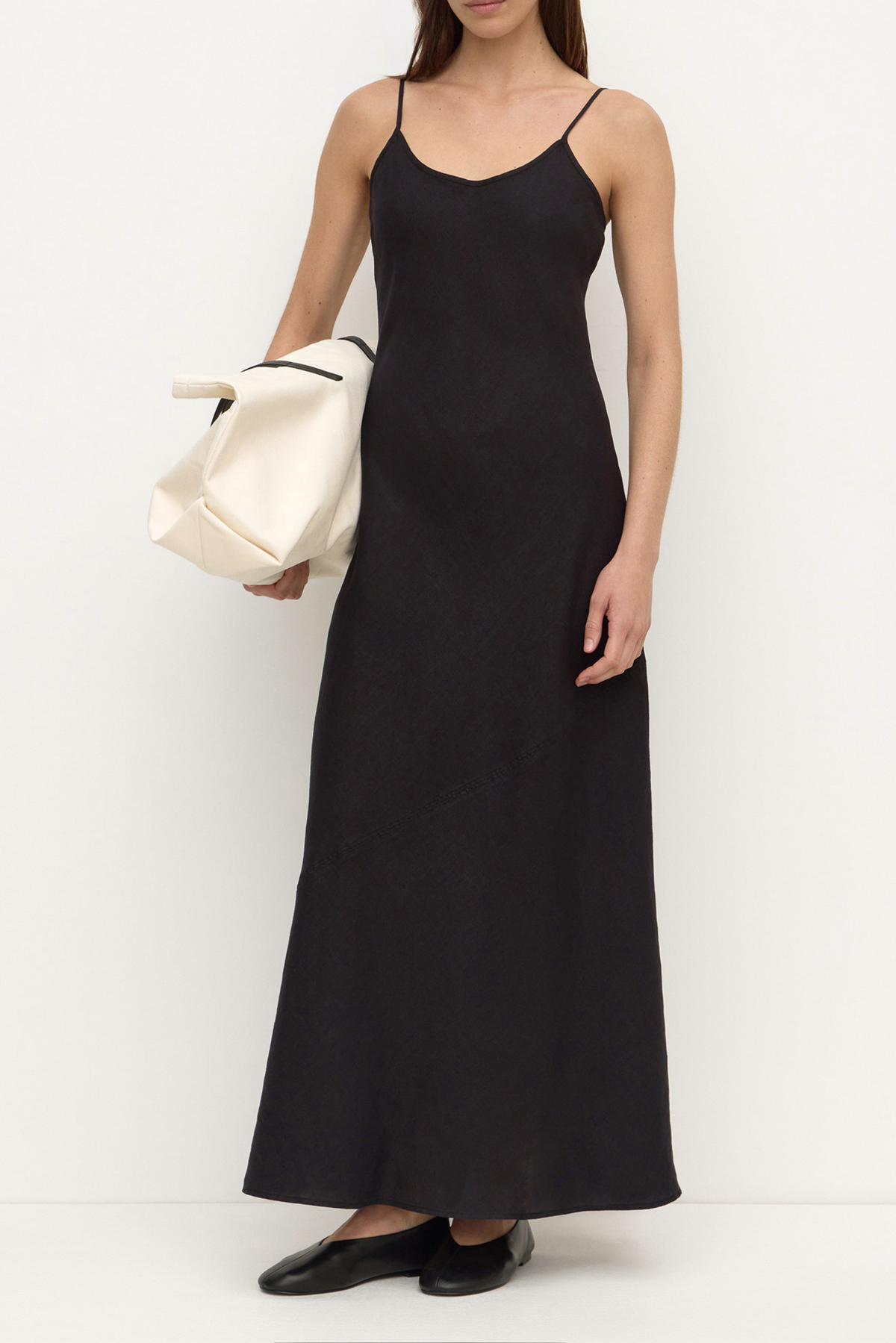 Colette Linen Slip Dress - Black