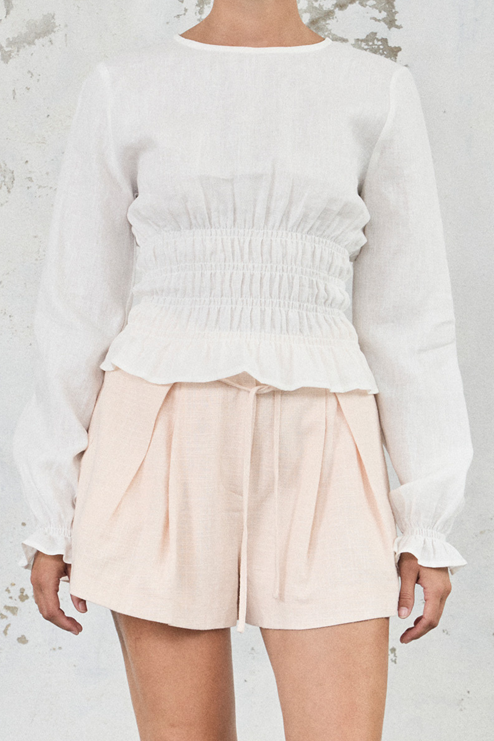 The Linen Shirred Top - White