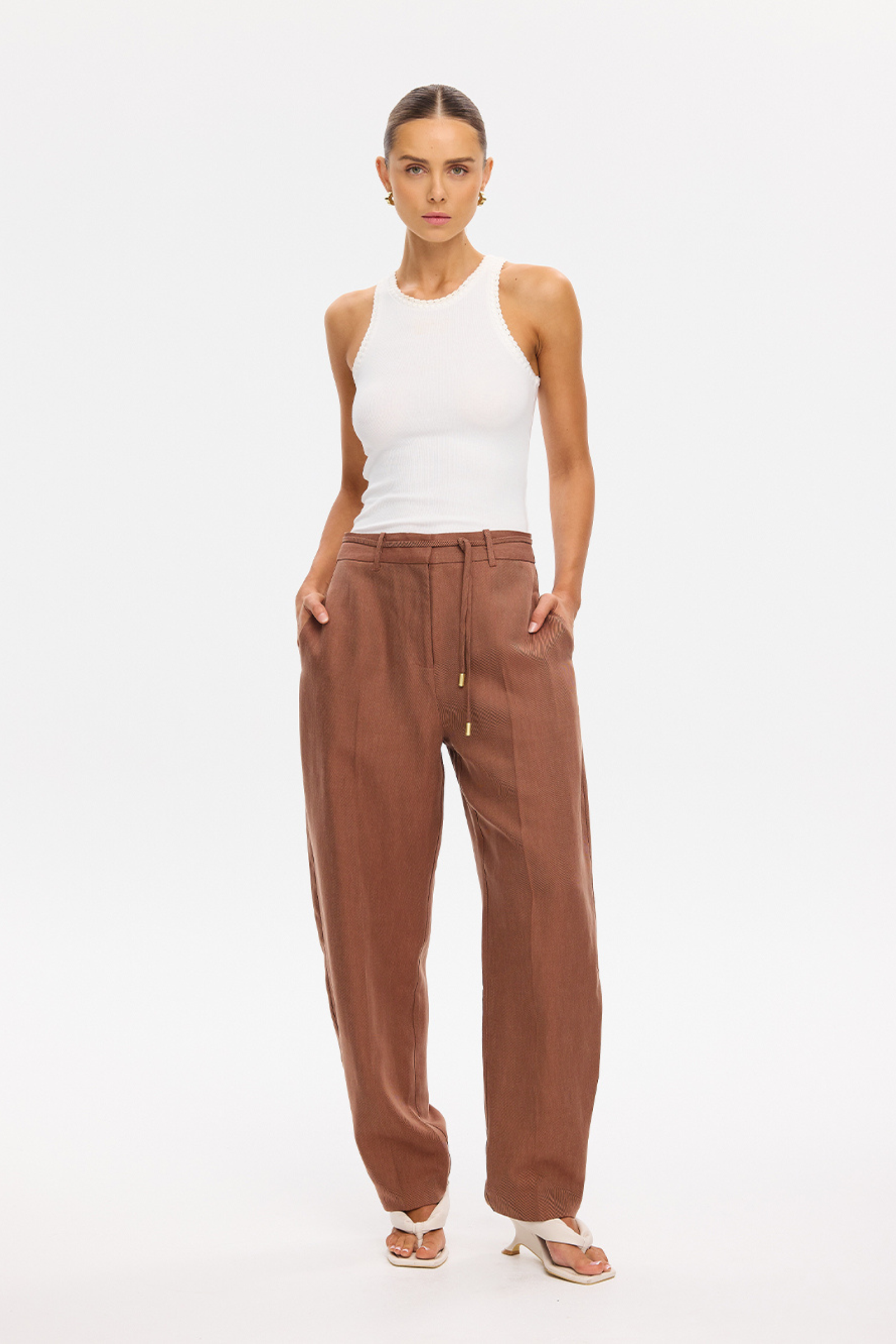 Cass Barrel Leg Pants - Chocolate
