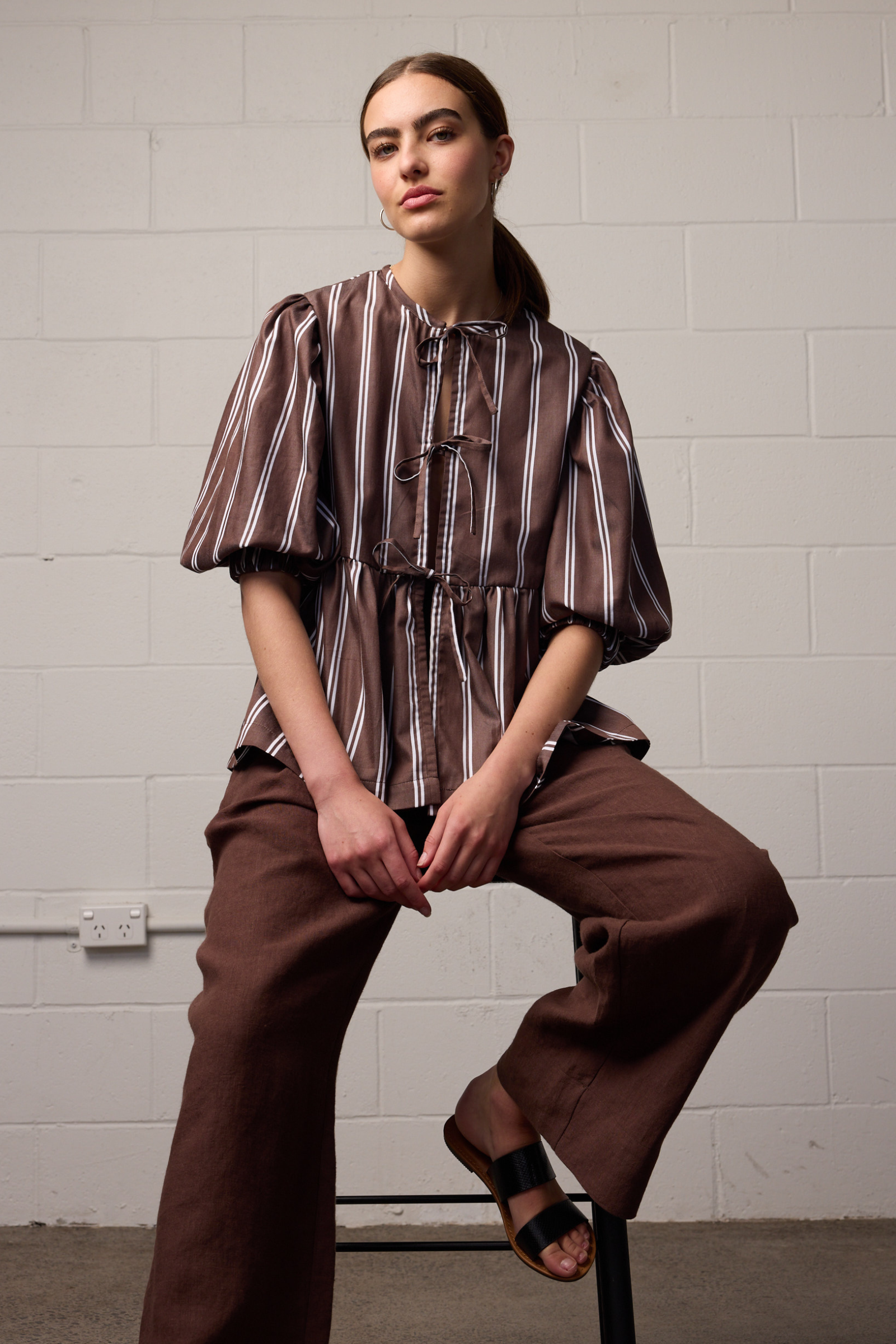Coco Tie Top - Brown Stripe