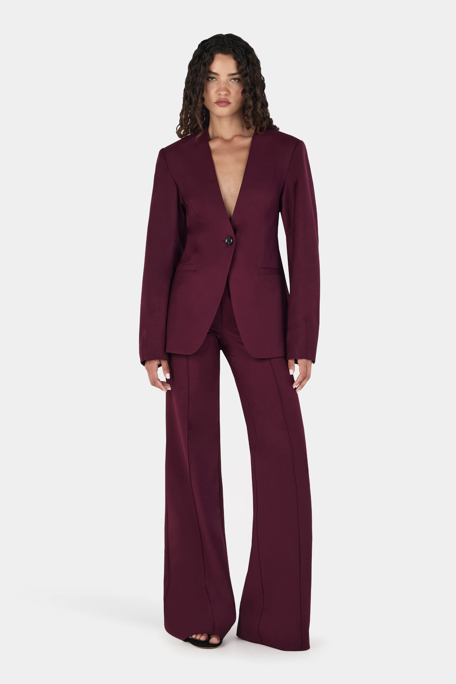Maxine Collarless Blazer - Maroon