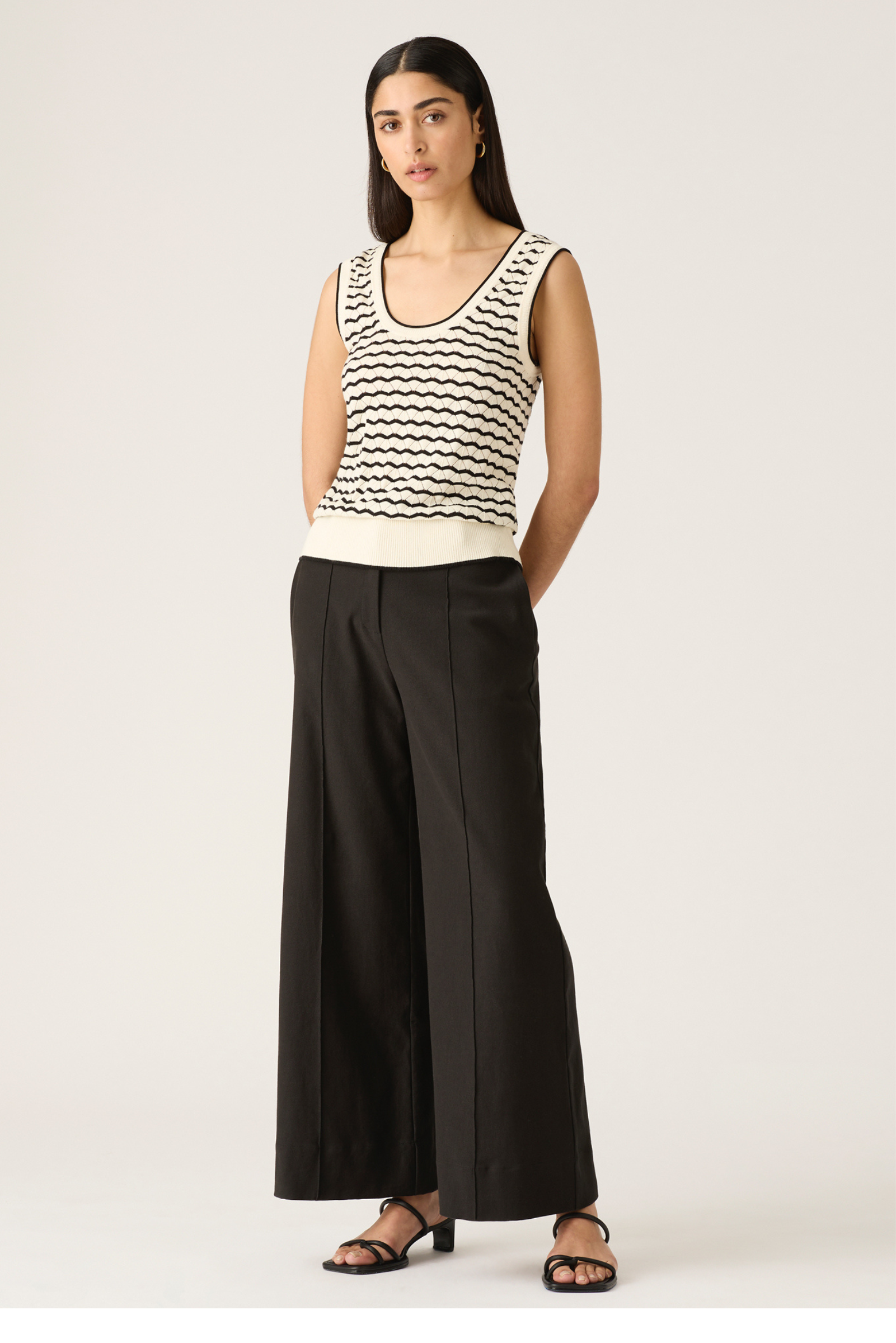 Elara Knit Tank Top - Black & White Stripe