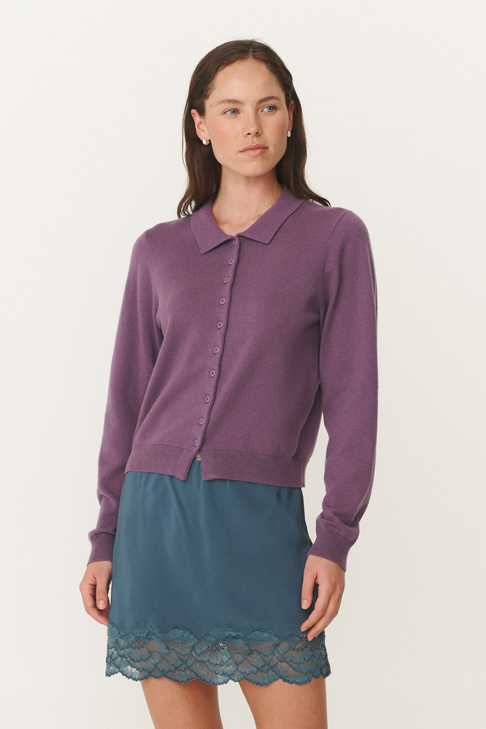 Celia Merino Knit Cardigan - Grape