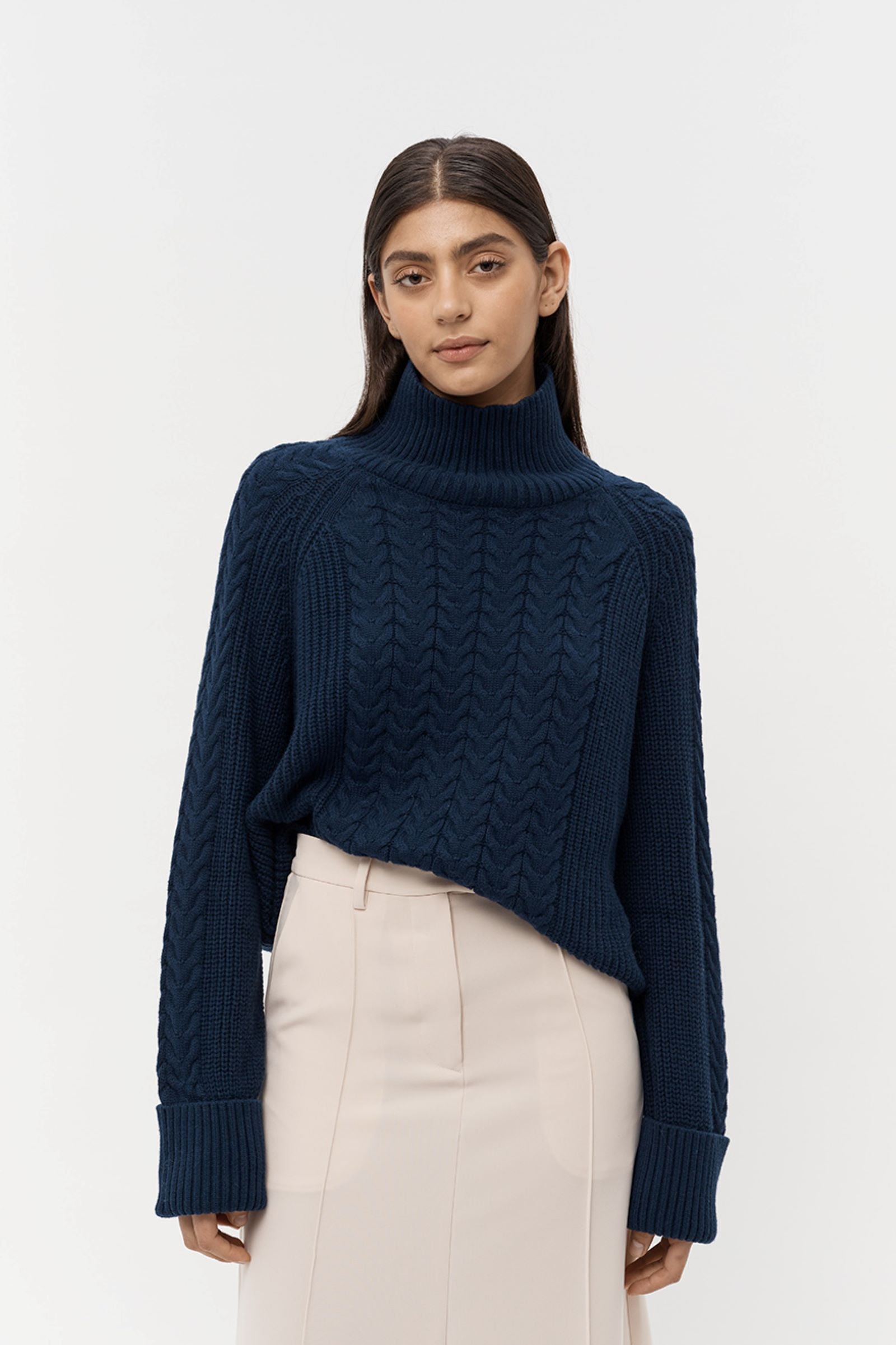 Austin Cable Knit Jumper - Navy