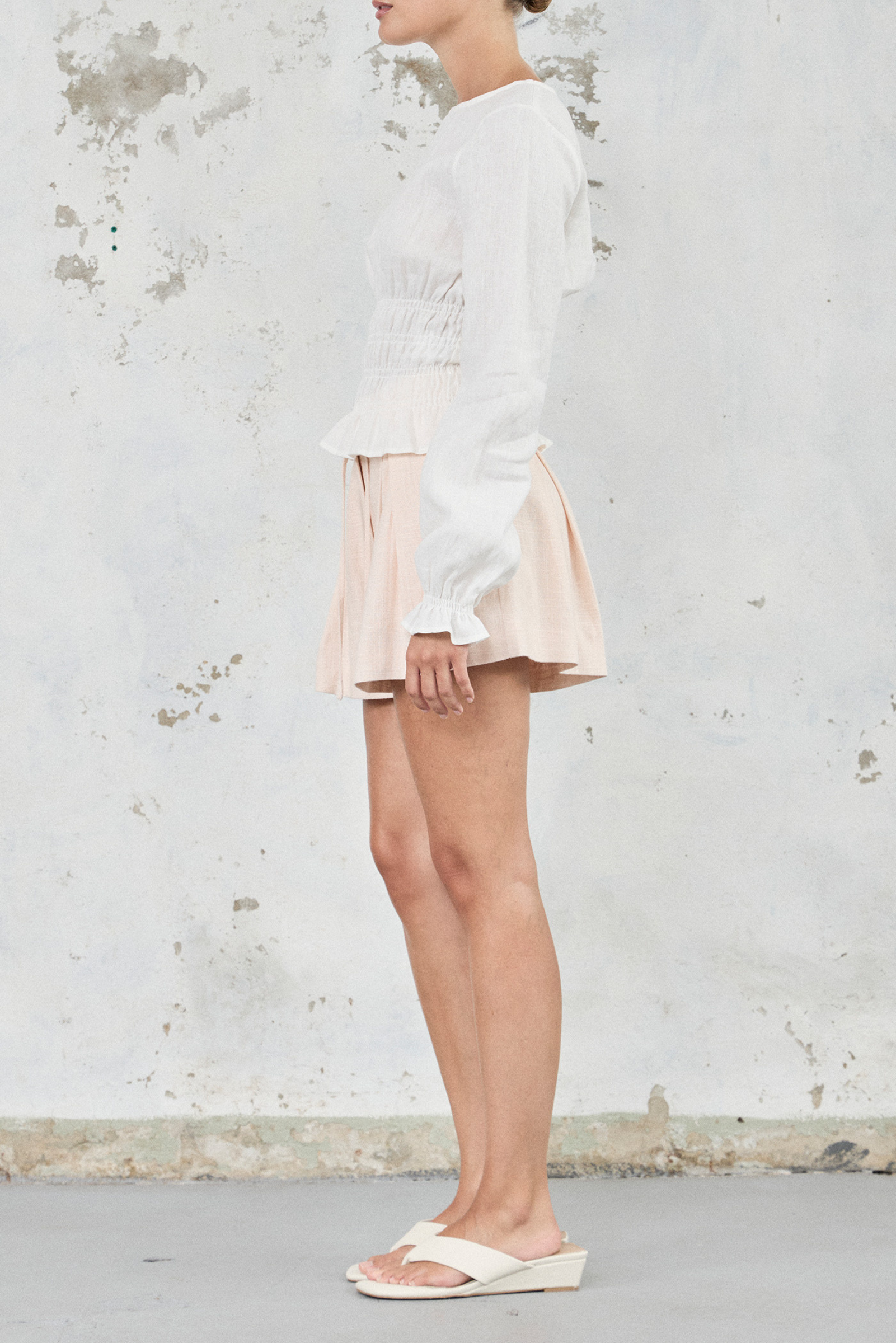 The Linen Shirred Top - White