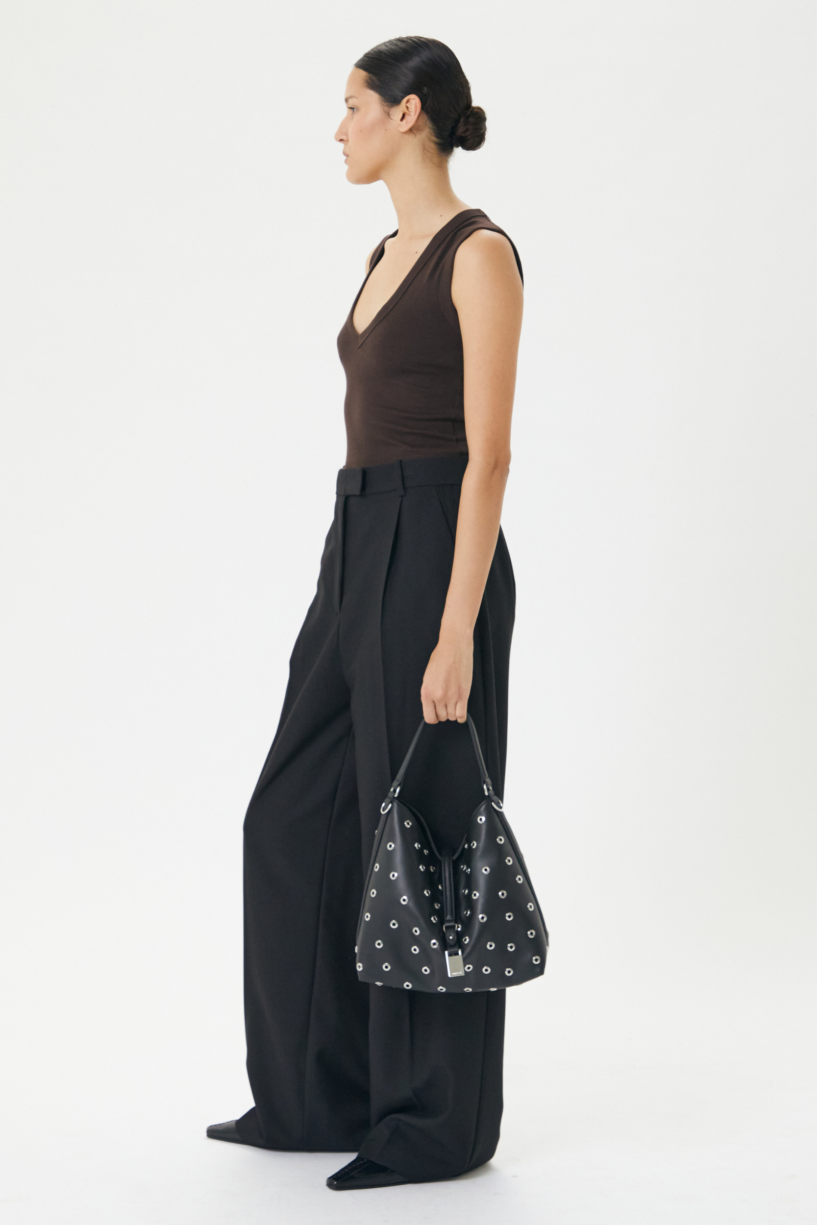 Josie Eyelet Bucket Bag - Black
