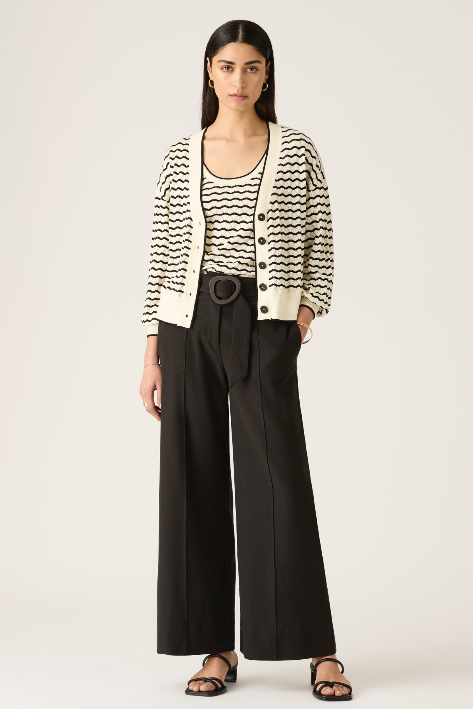 Elara Knit Cardigan - Black & White Stripe