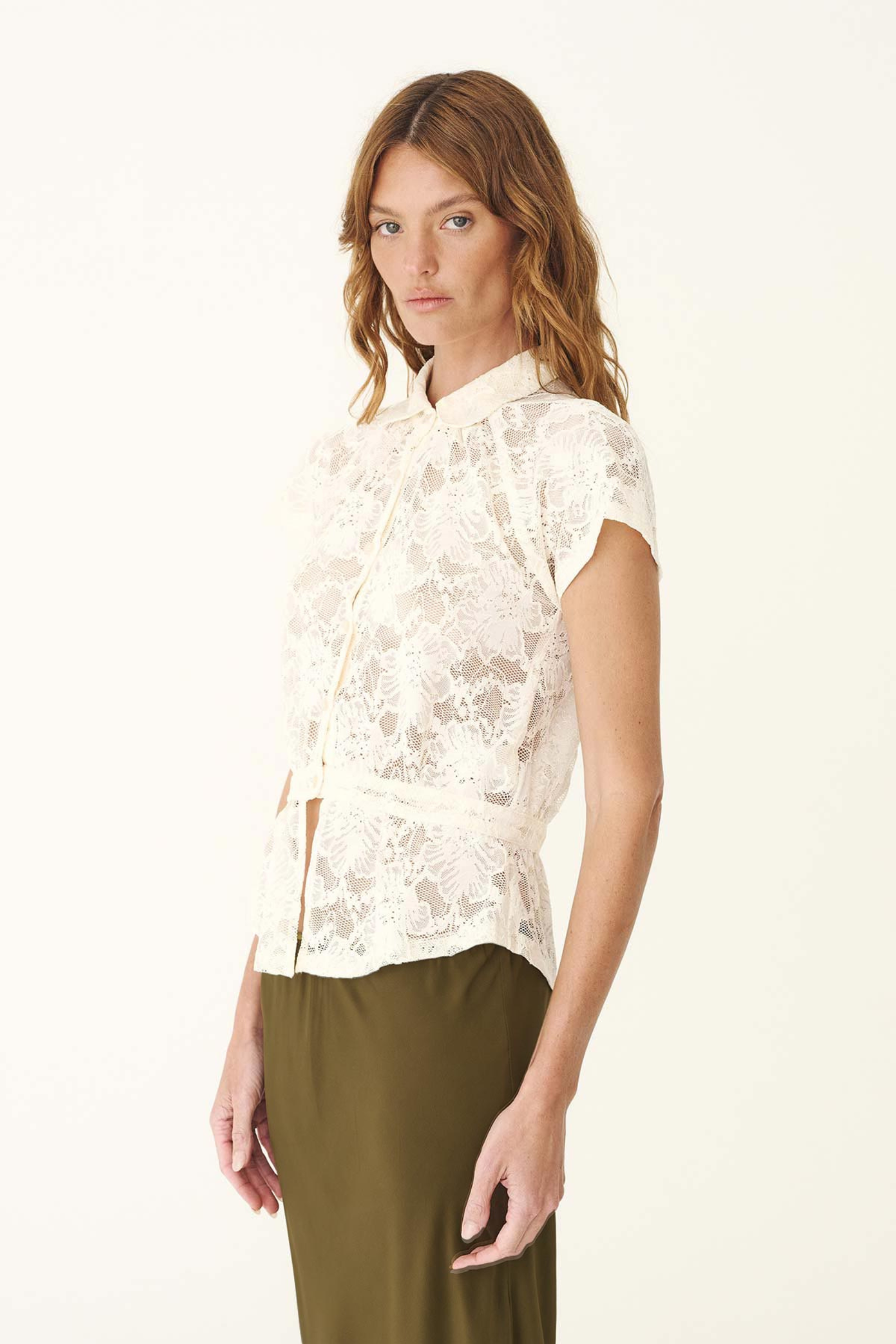 Allie Peplum Blouse - Creme Lace
