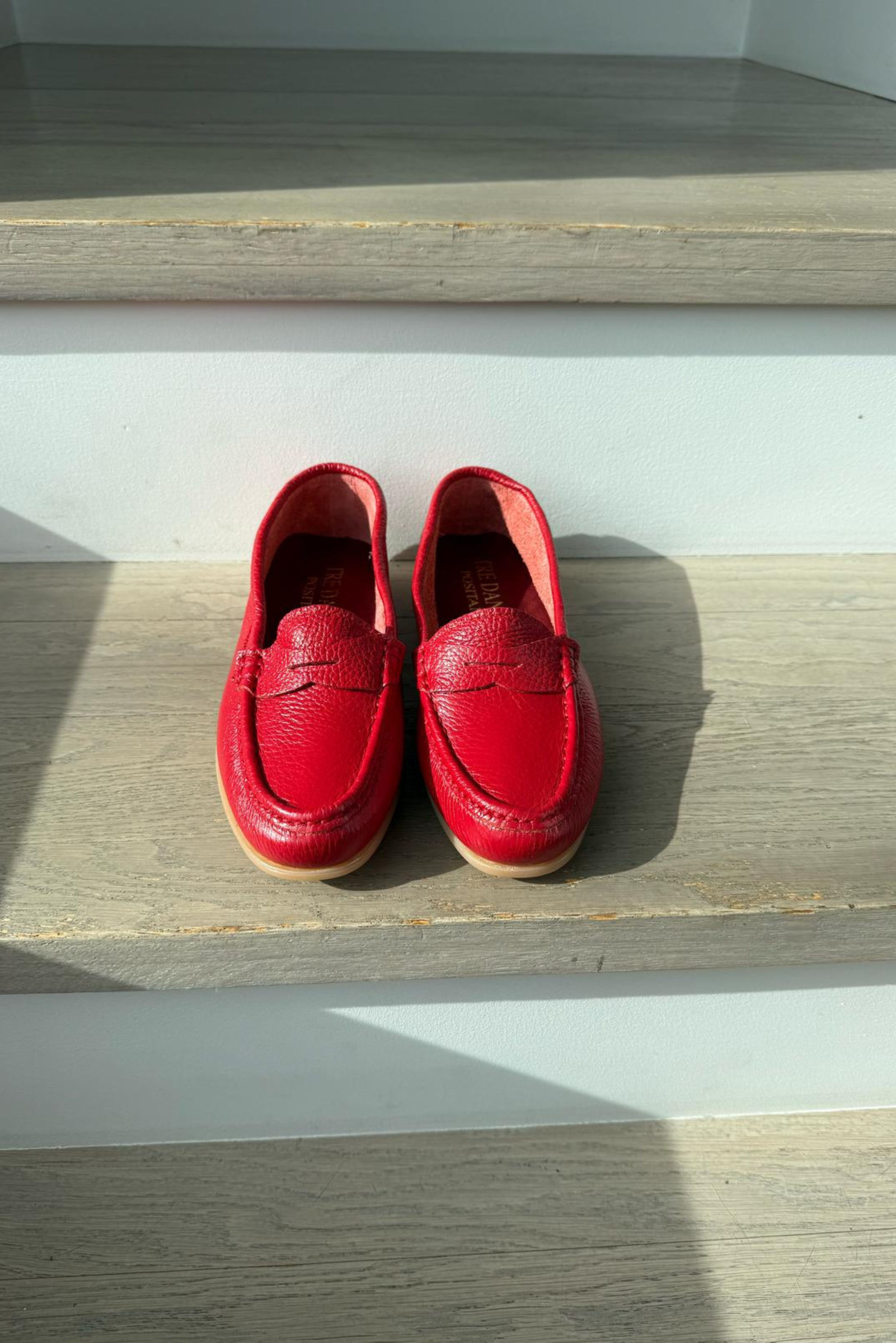 Italian Leather Loafers - Red