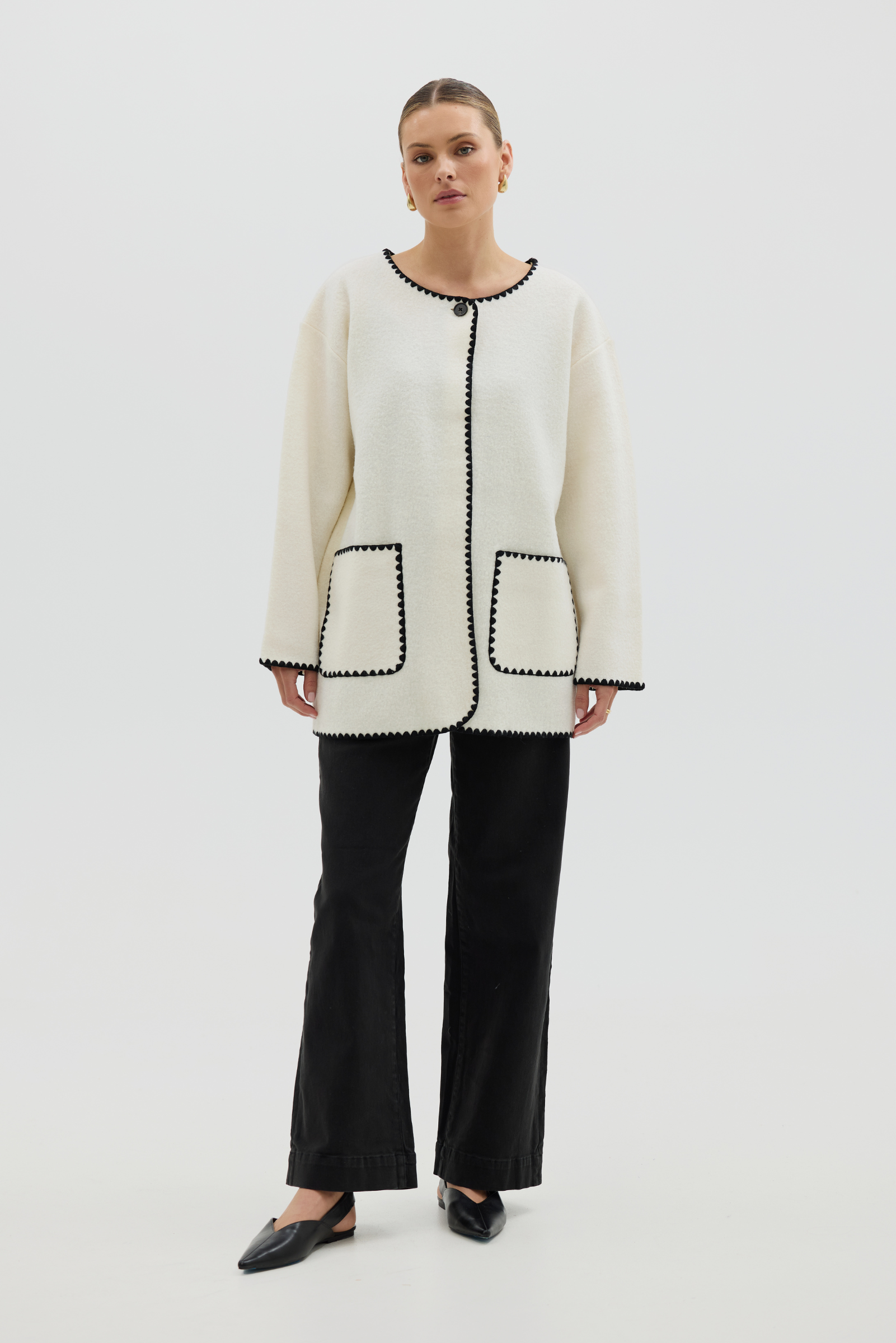 Crochet Edged Cardi Coat - Ivory