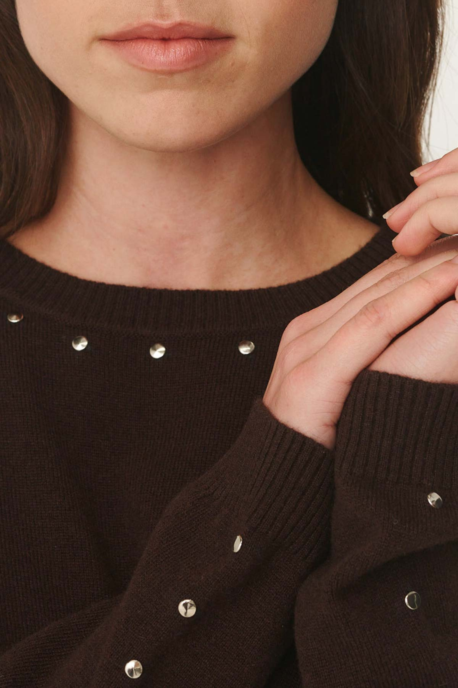 Emaline Stud Merino Knit - Dark Cacao