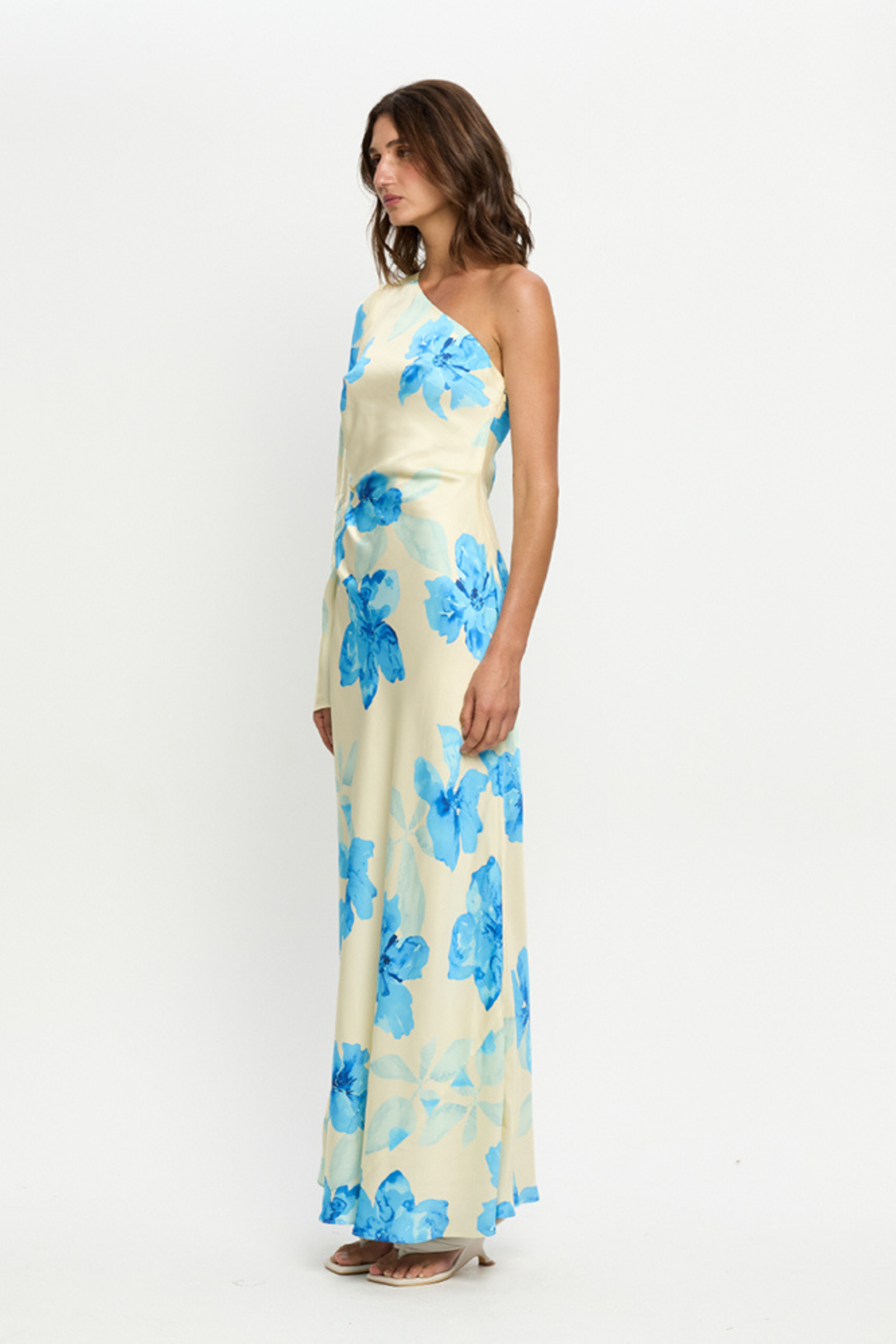 Sophie One Shoulder Maxi Dress - Yellow Blue