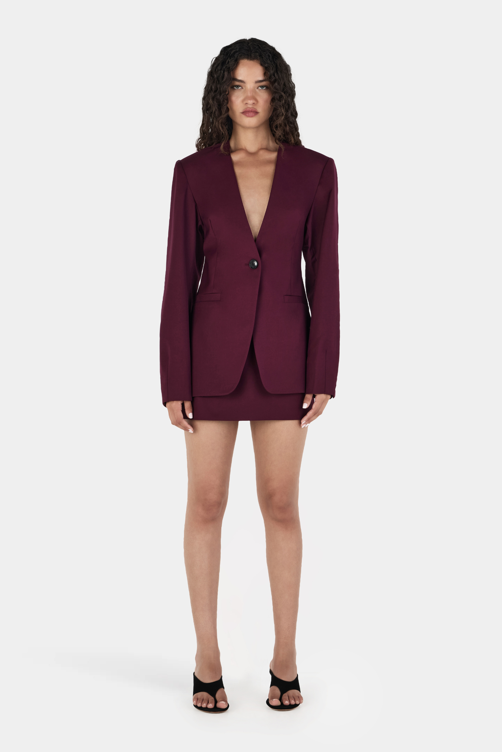 Maxine Collarless Blazer - Maroon
