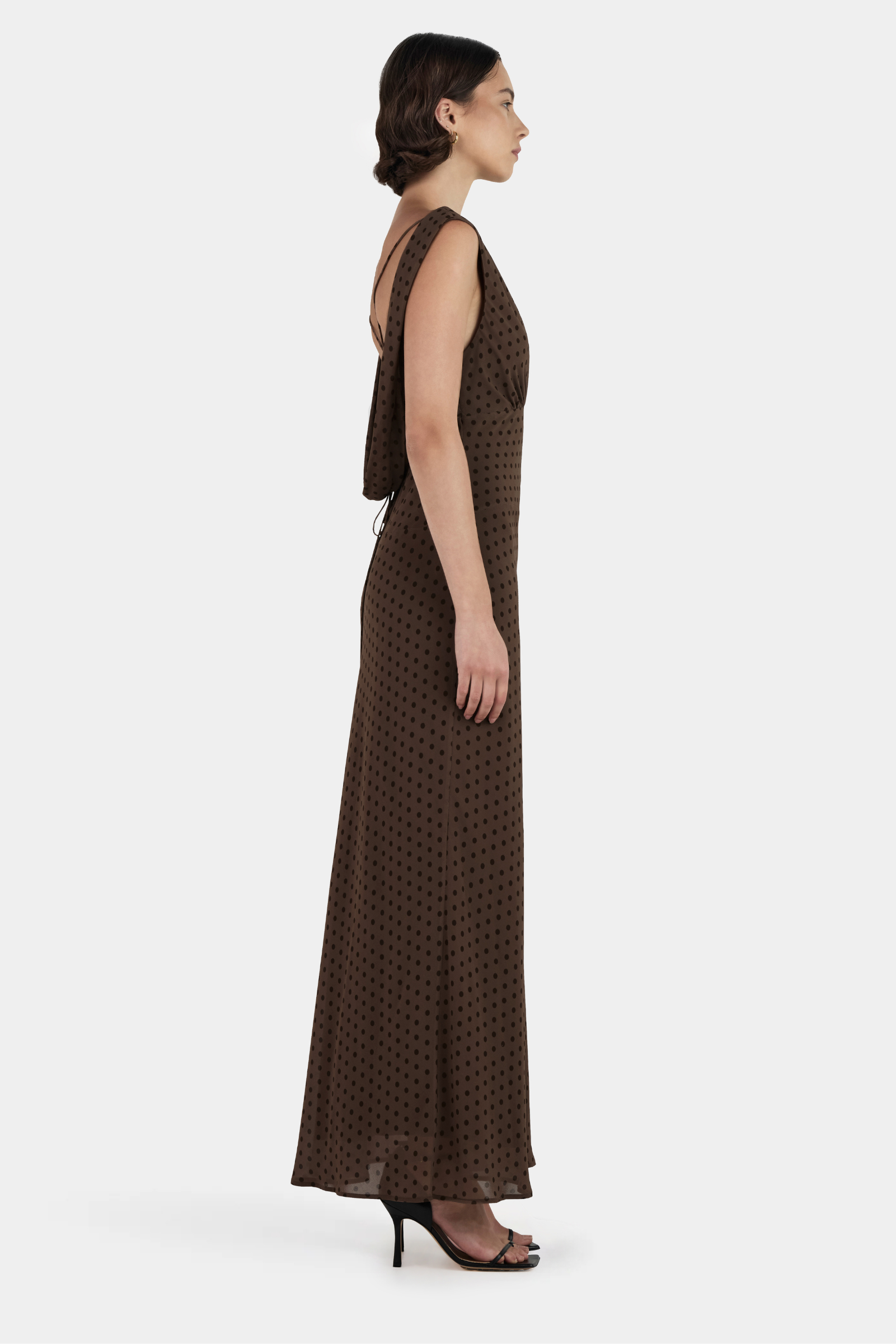 Carmela Bias Dress - Choc Polka Dot