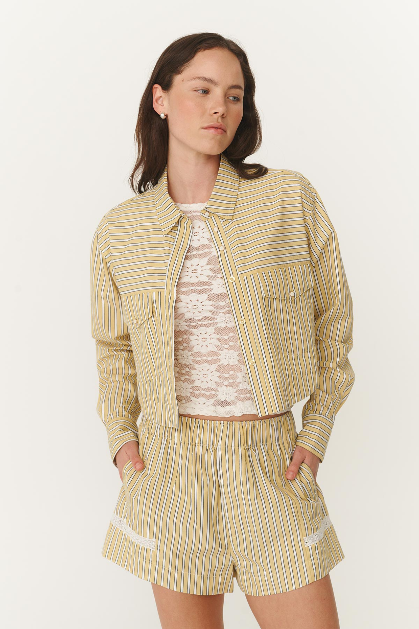 Cole Stripe Crop Shirt - Sunflower