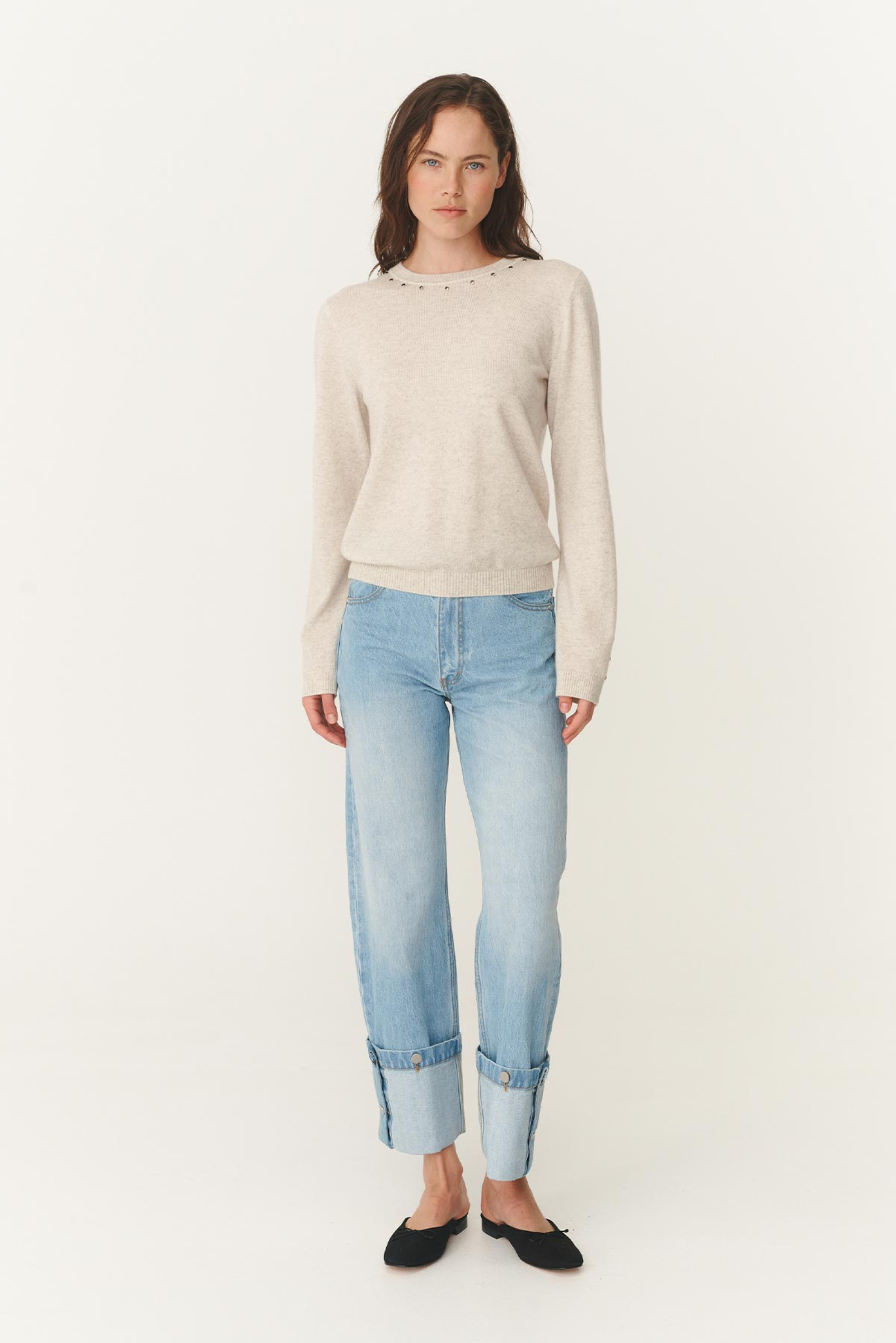Emaline Stud Merino Knit - Oat Marle