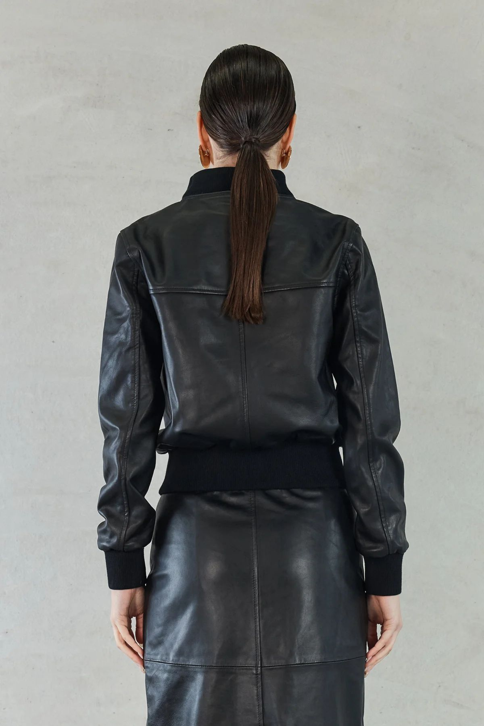 Evita Leather Bomber Jacket - Black