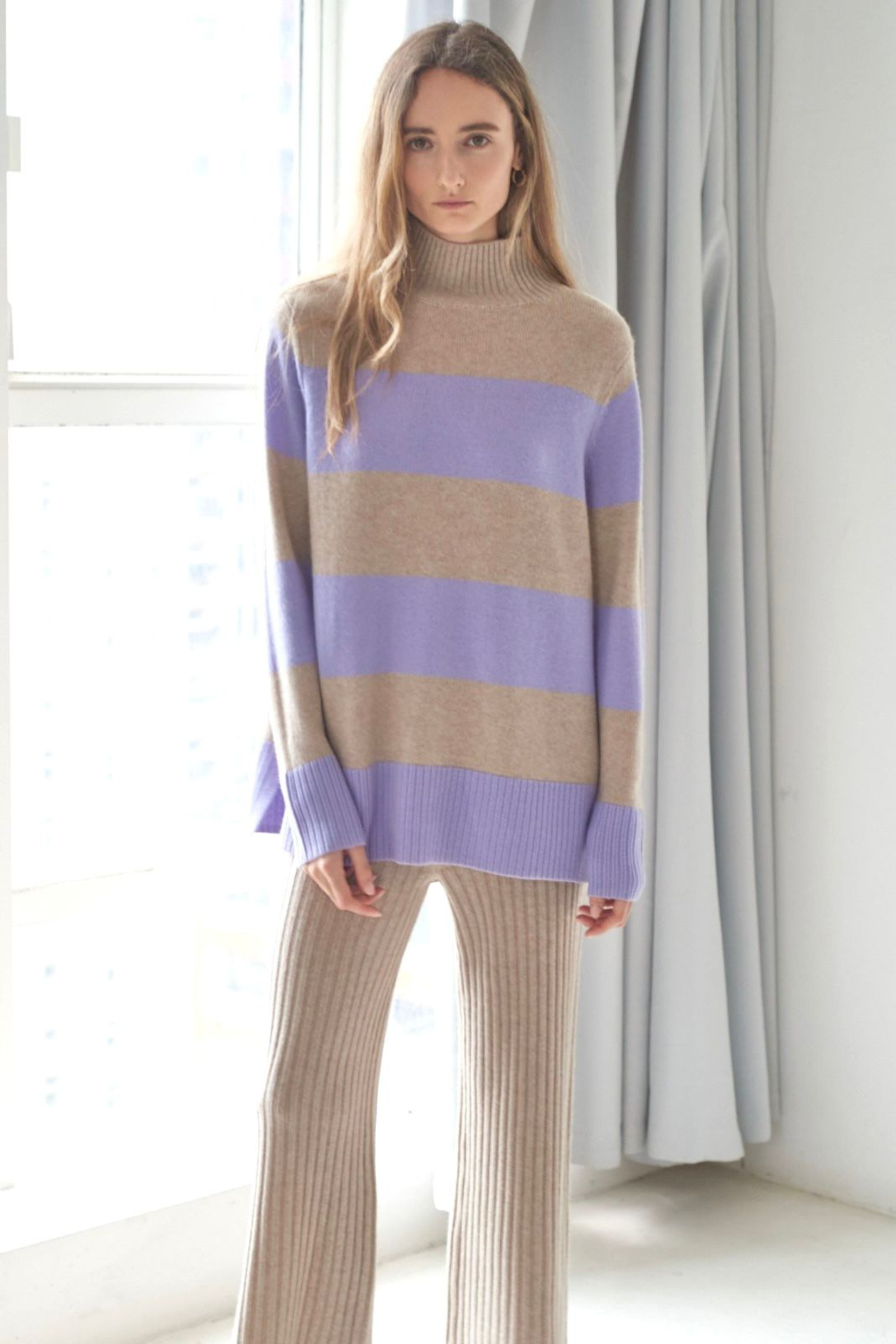 Cashmere Blend Striped Jumper N.06 - Champagne/Iris