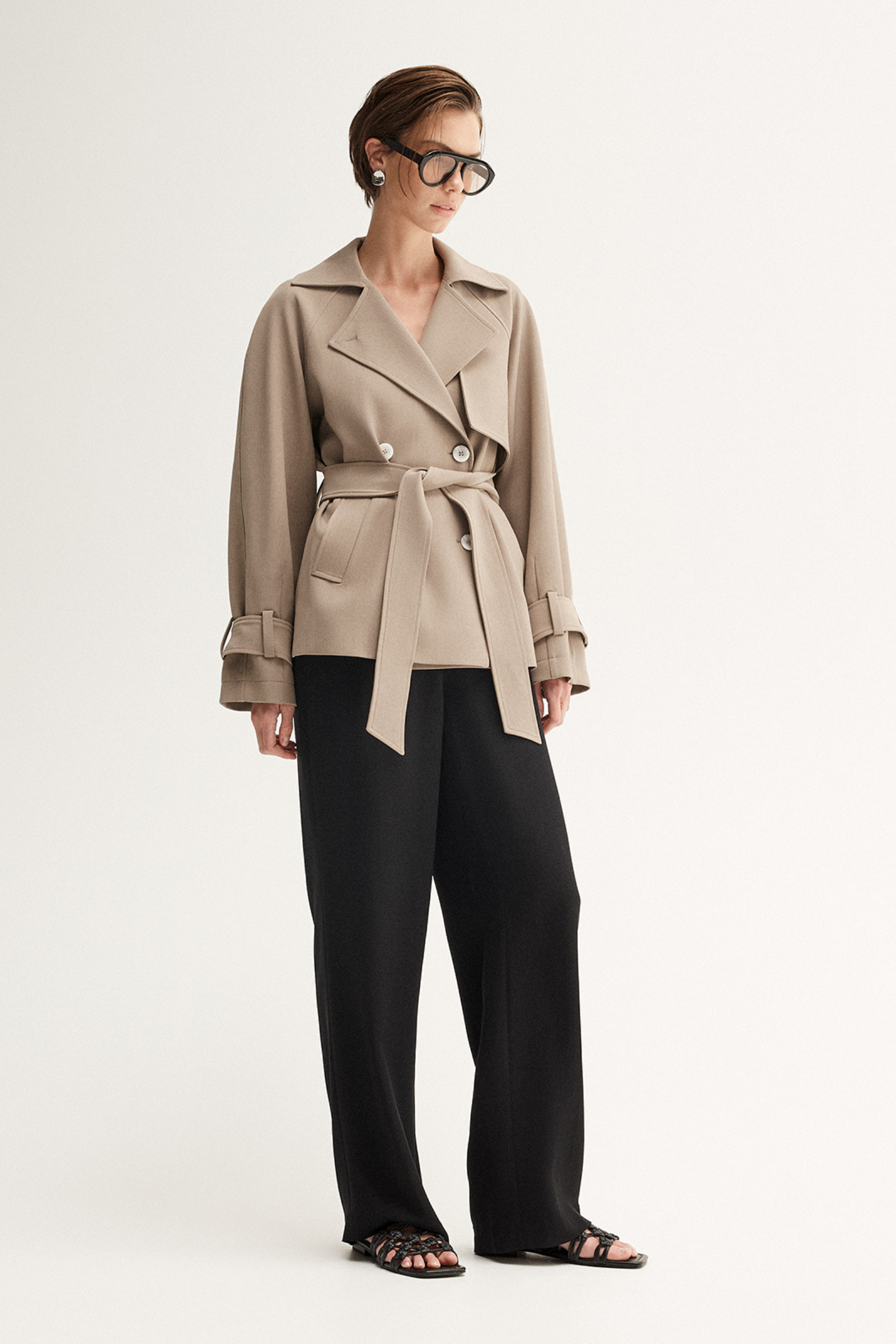 Selena Cropped Trench Coat - Taupe