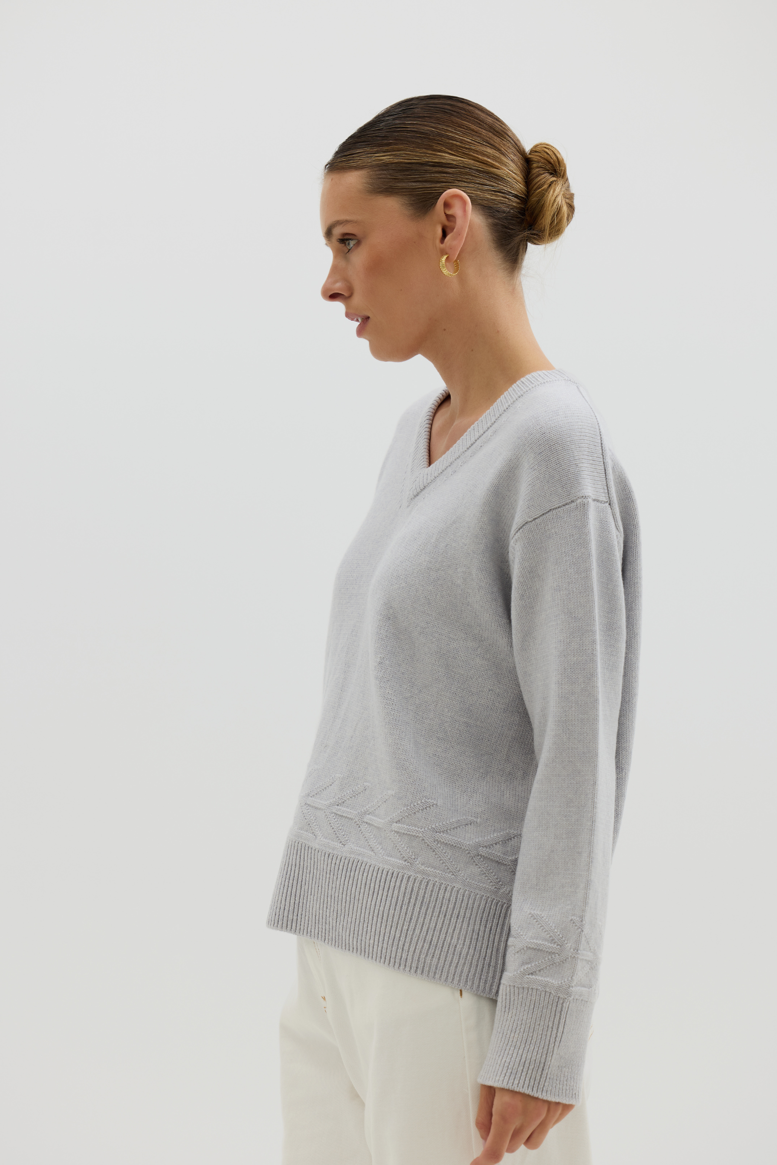 Chunky V Neck Sweater - Dove Grey
