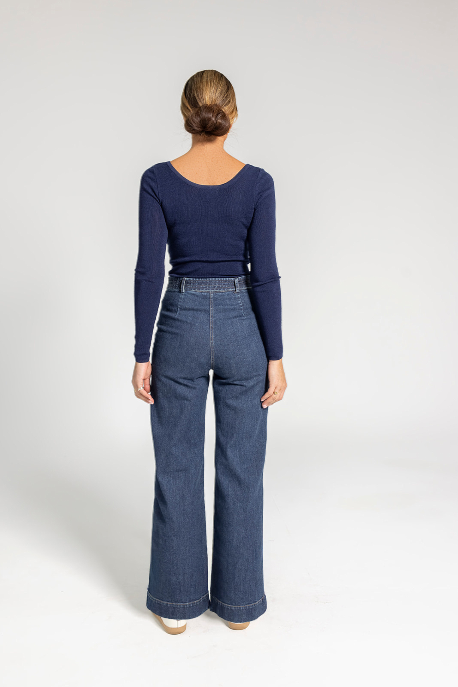 Juliet Wool Scooped Neck Top - Navy