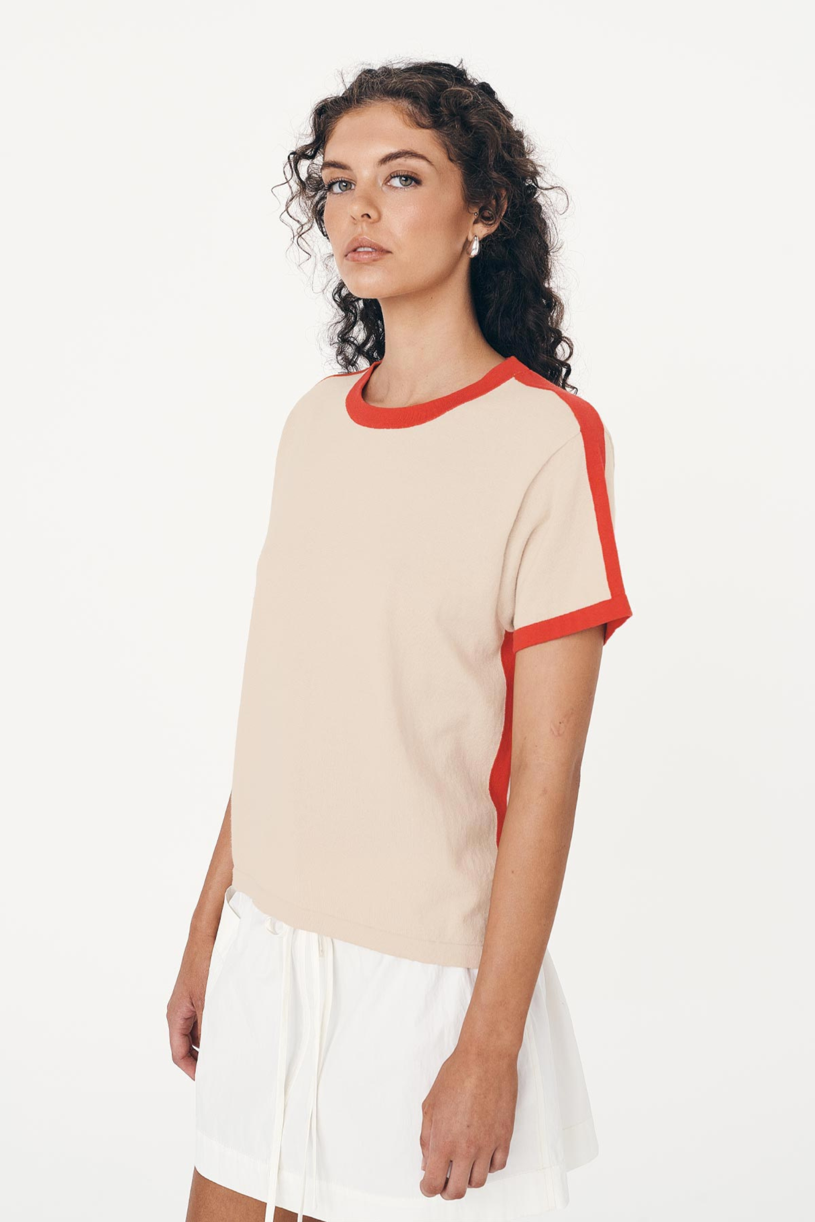 Rania Contrast Knit Tee - Spiced Latte