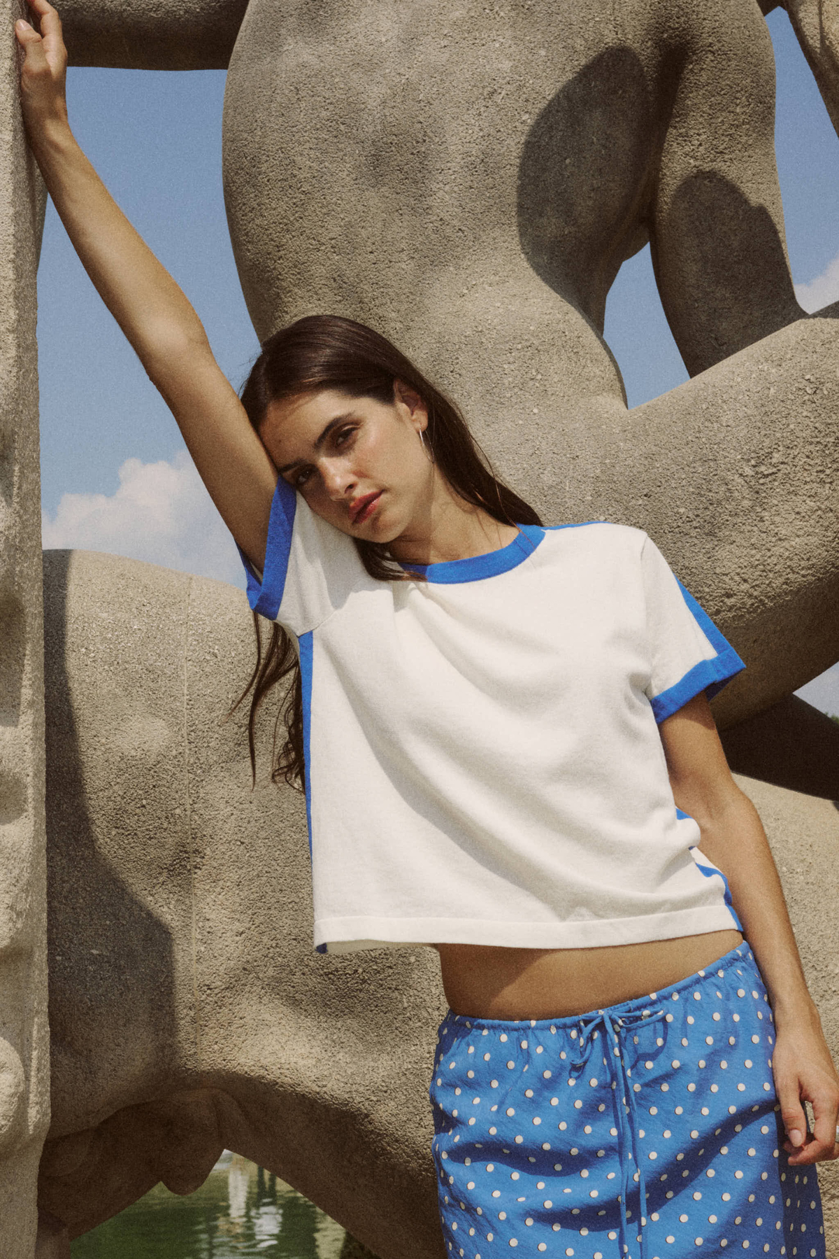 Rania Contrast Knit Tee - Cornflower