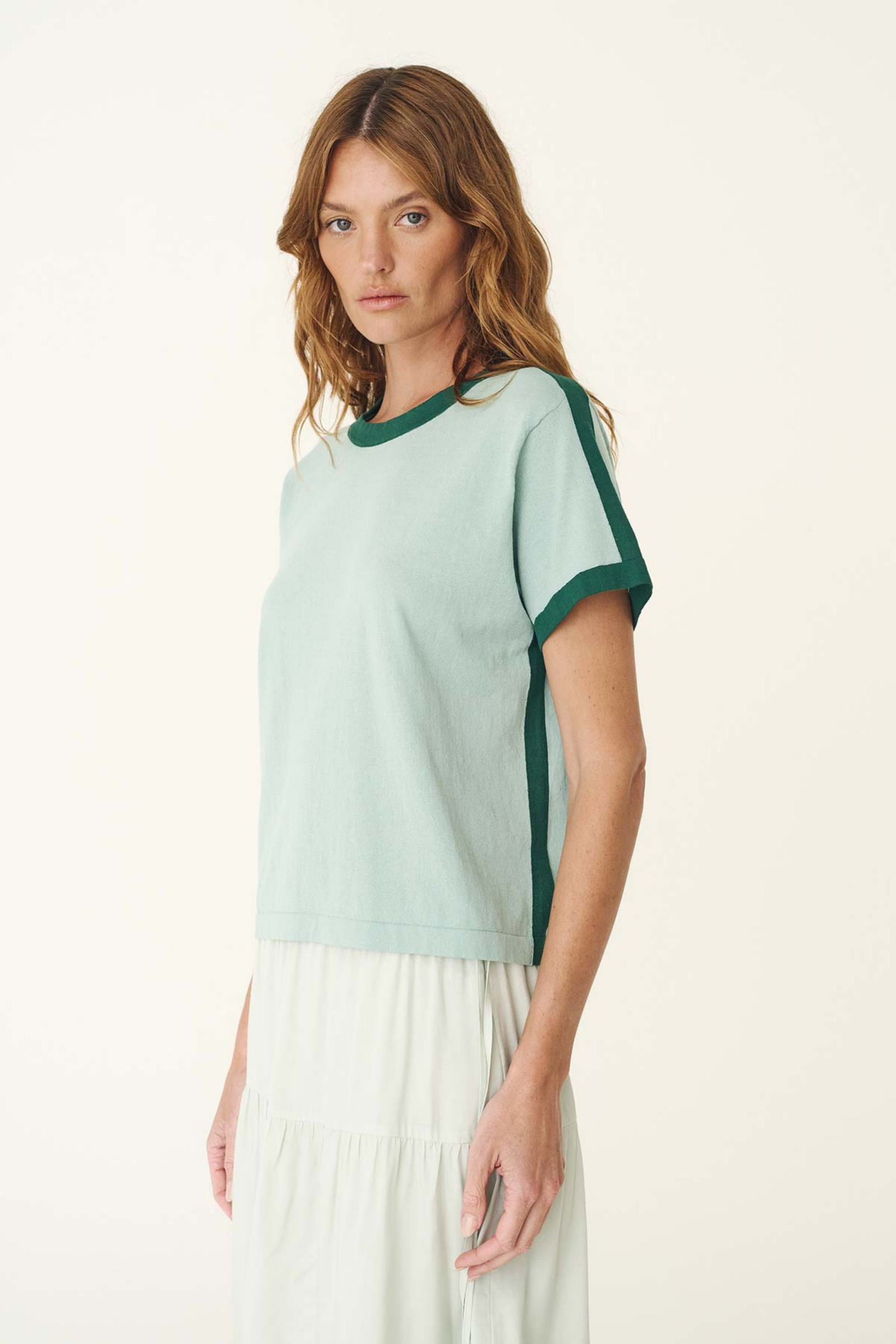 Rania Contrast Knit Tee - Green