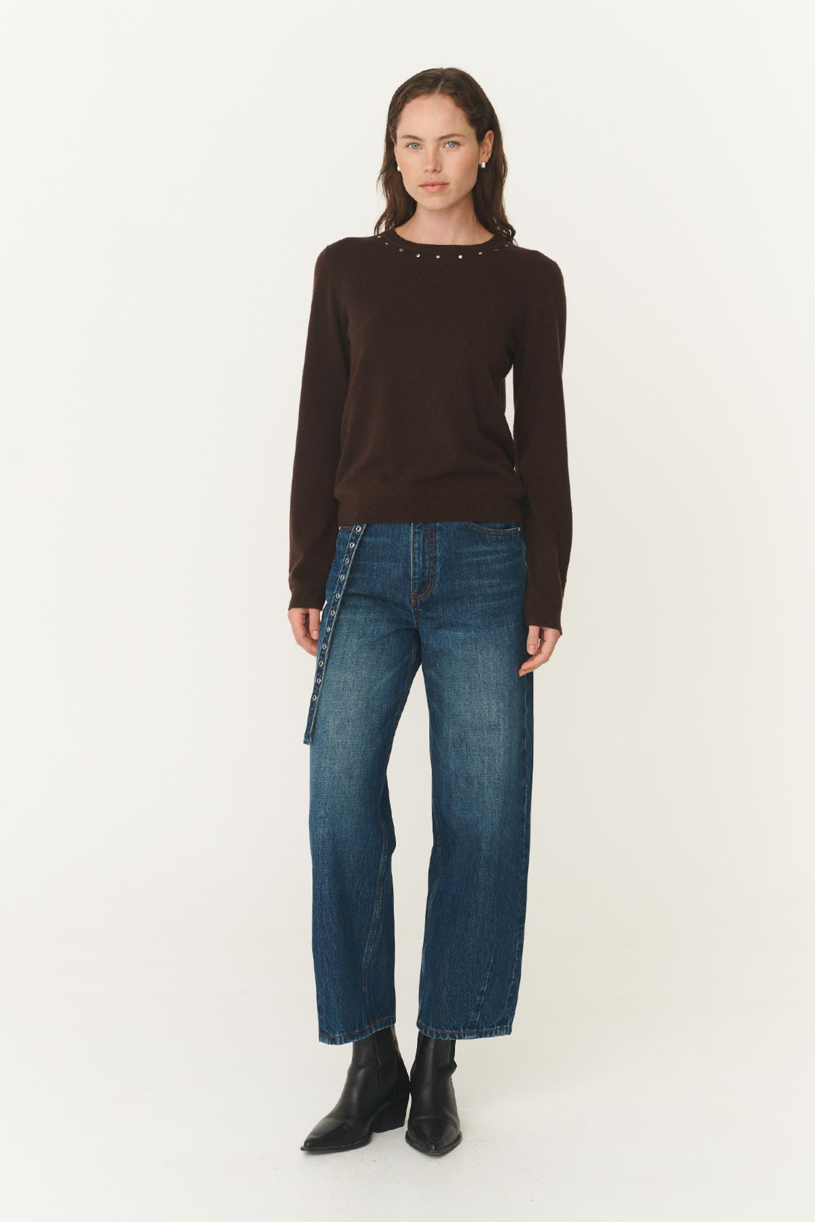 Emaline Stud Merino Knit - Dark Cacao