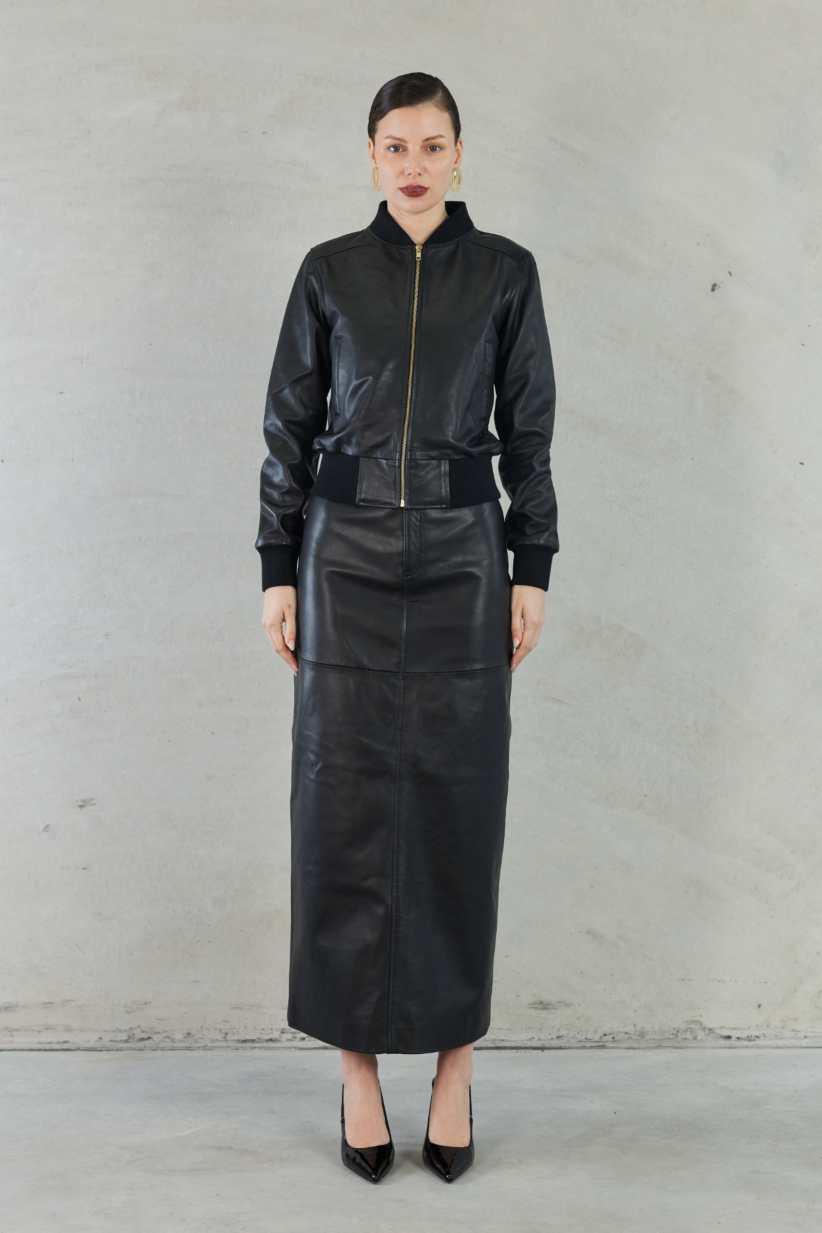 Evita Leather Bomber Jacket - Black