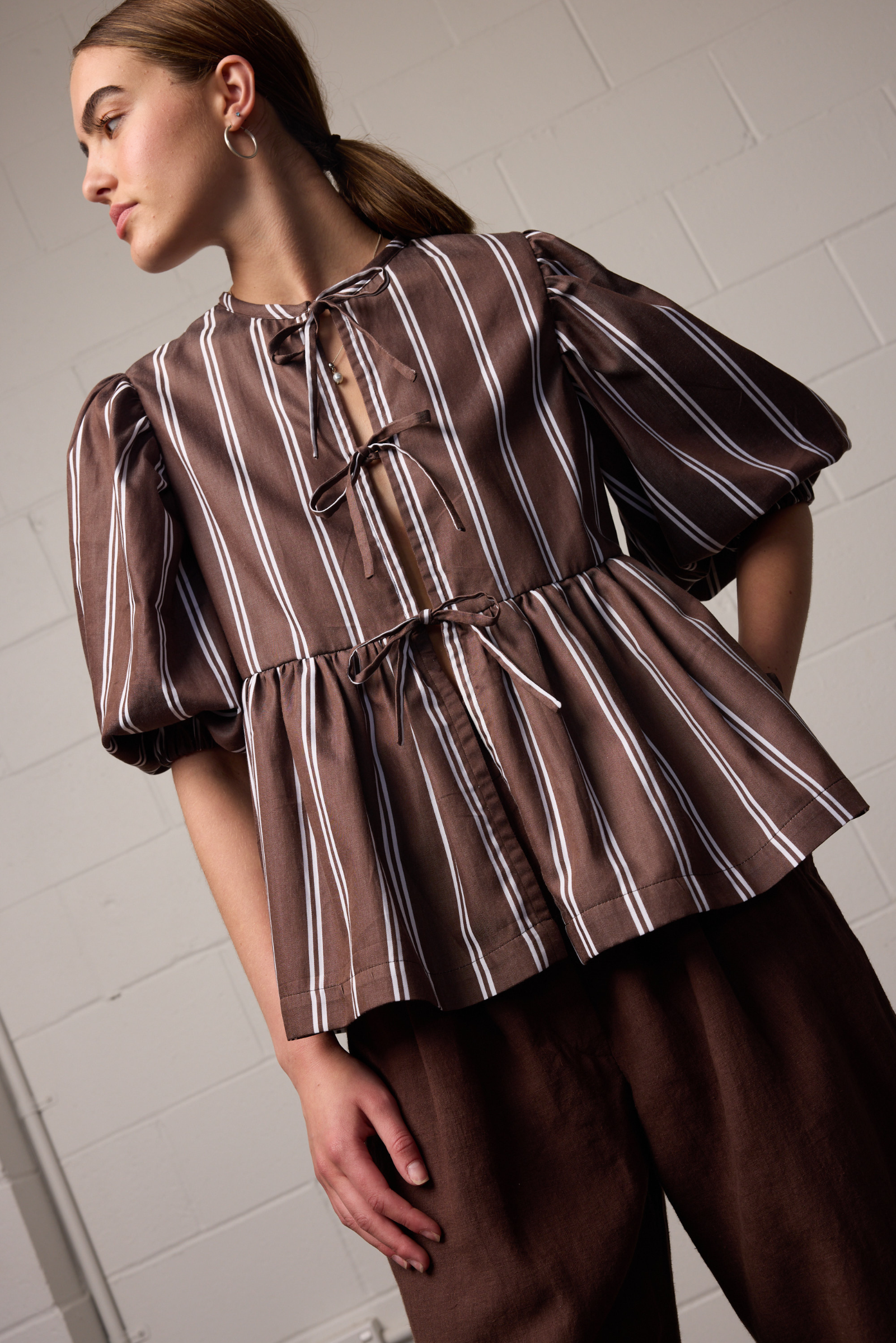 Coco Tie Top - Brown Stripe