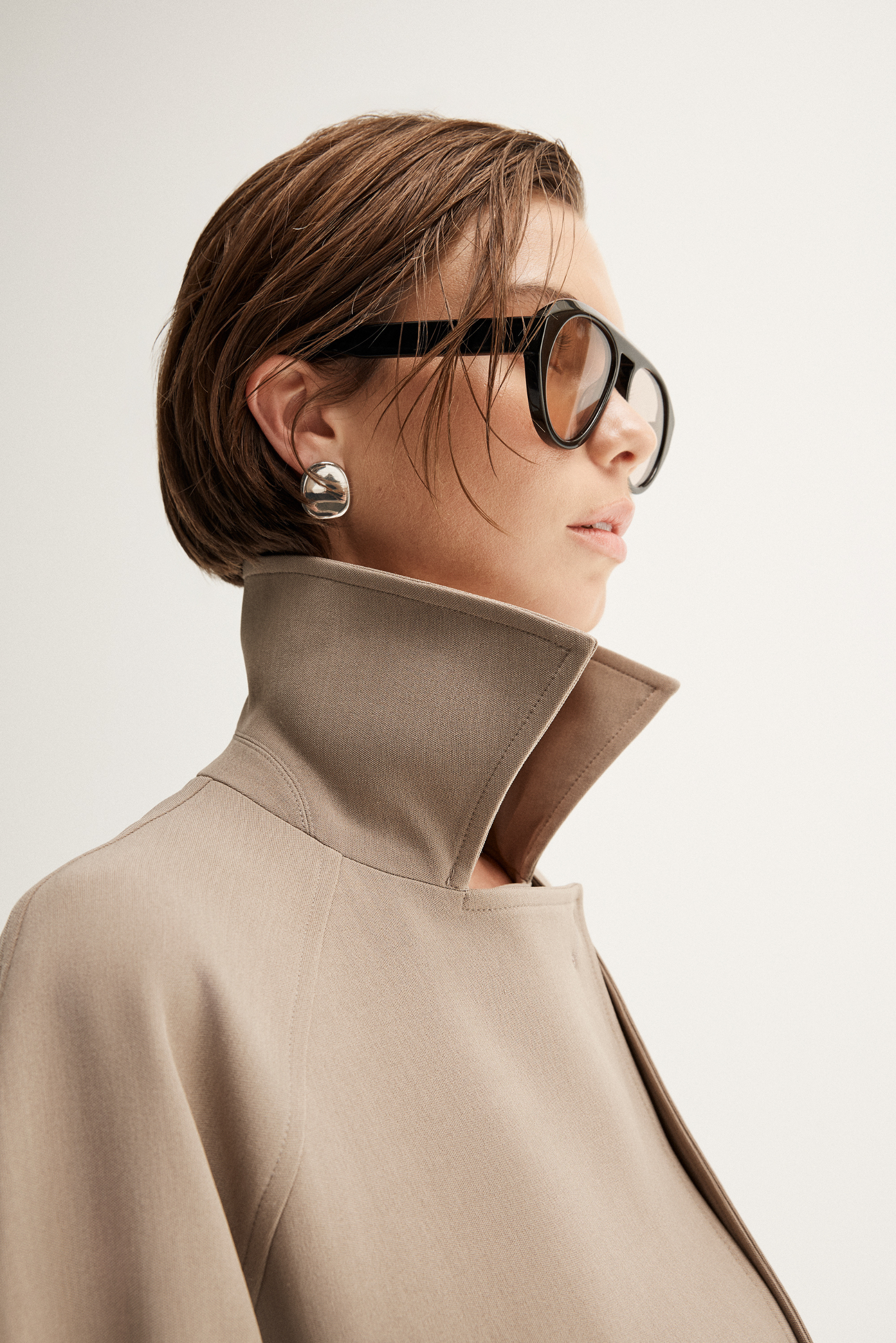 Selena Cropped Trench Coat - Taupe