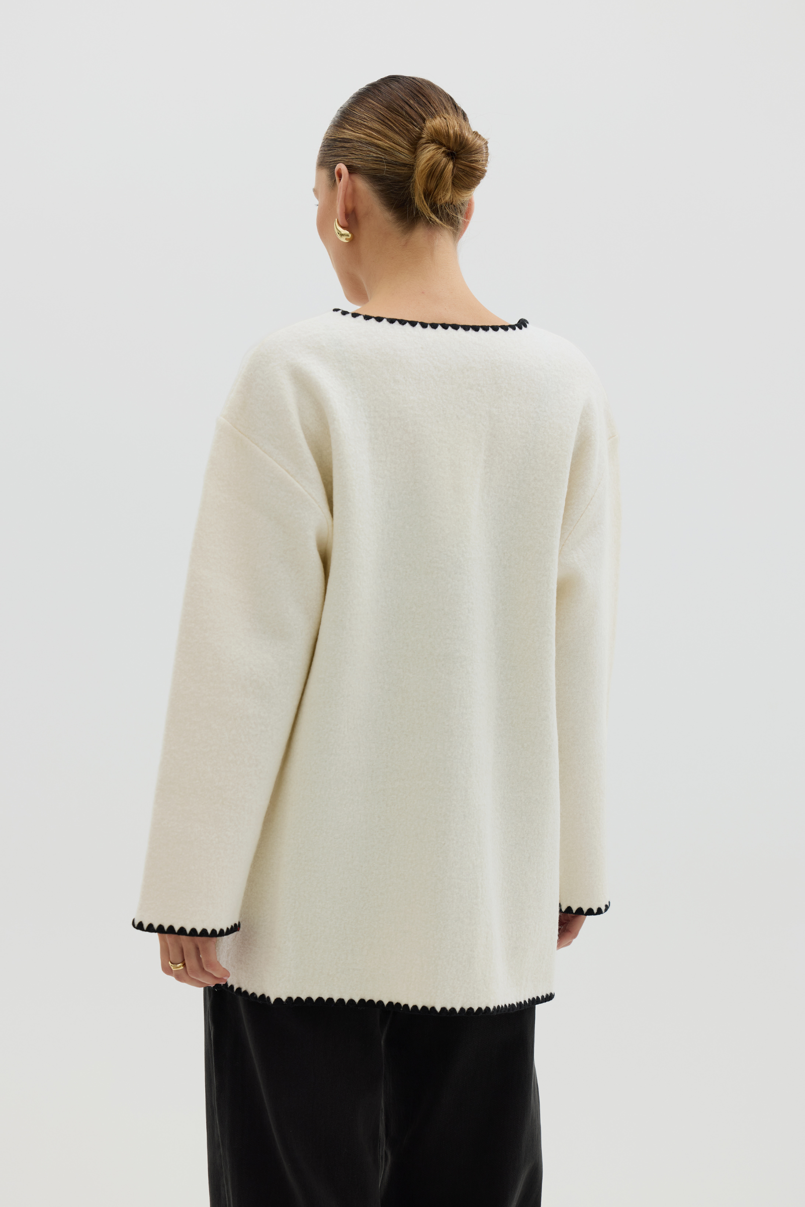 Crochet Edged Cardi Coat - Ivory