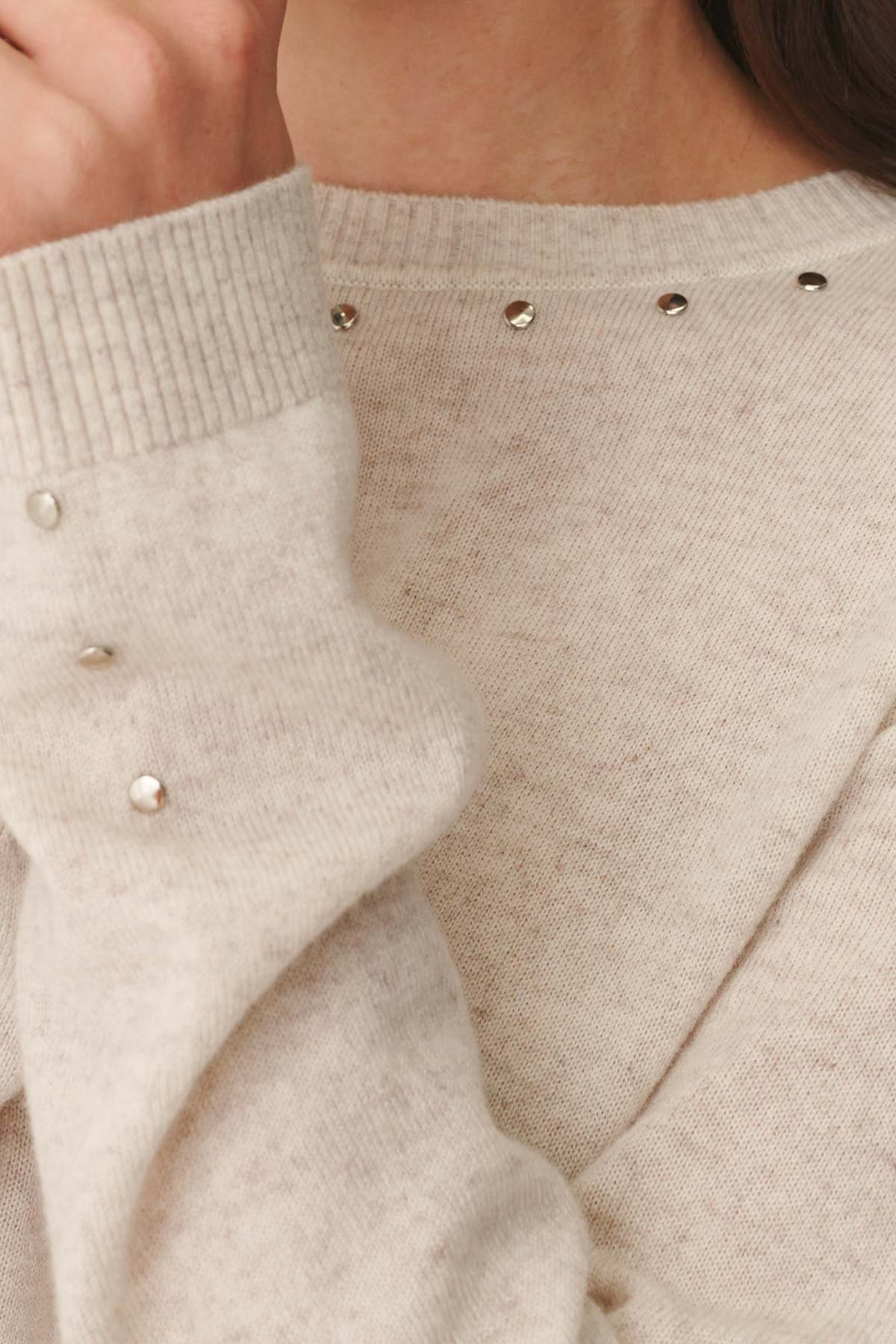 Emaline Stud Merino Knit - Oat Marle