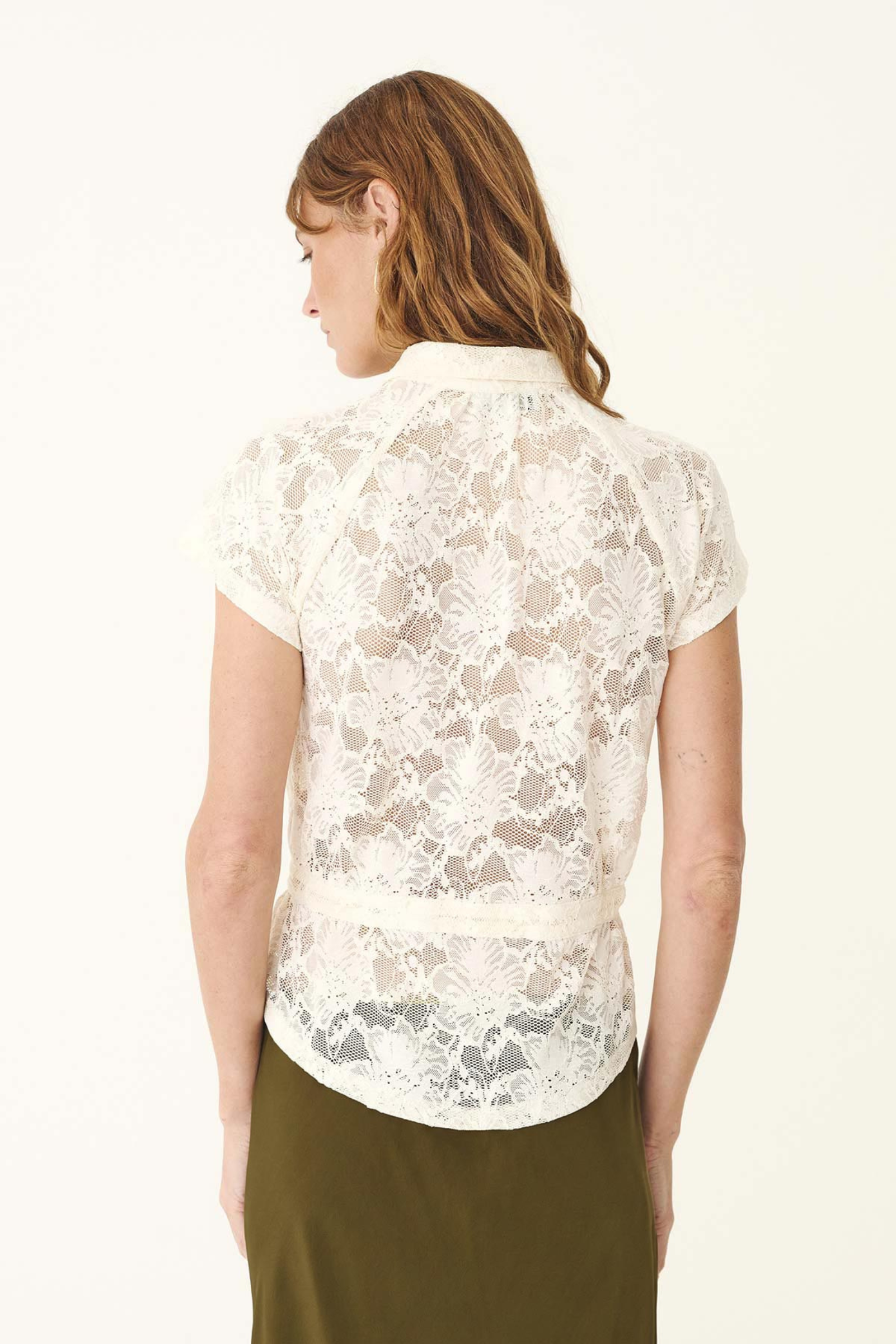 Allie Peplum Blouse - Creme Lace