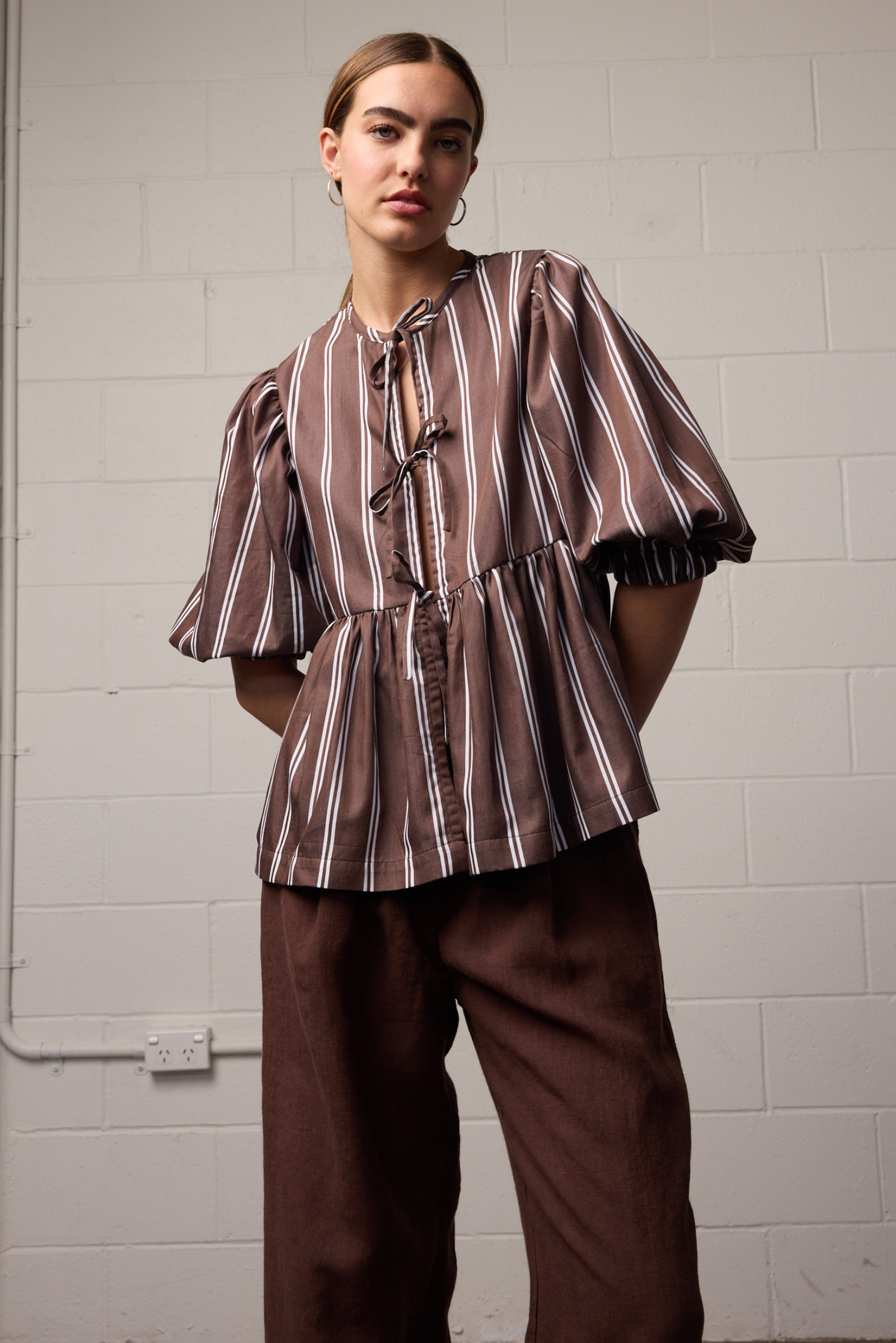 Coco Tie Top - Brown Stripe