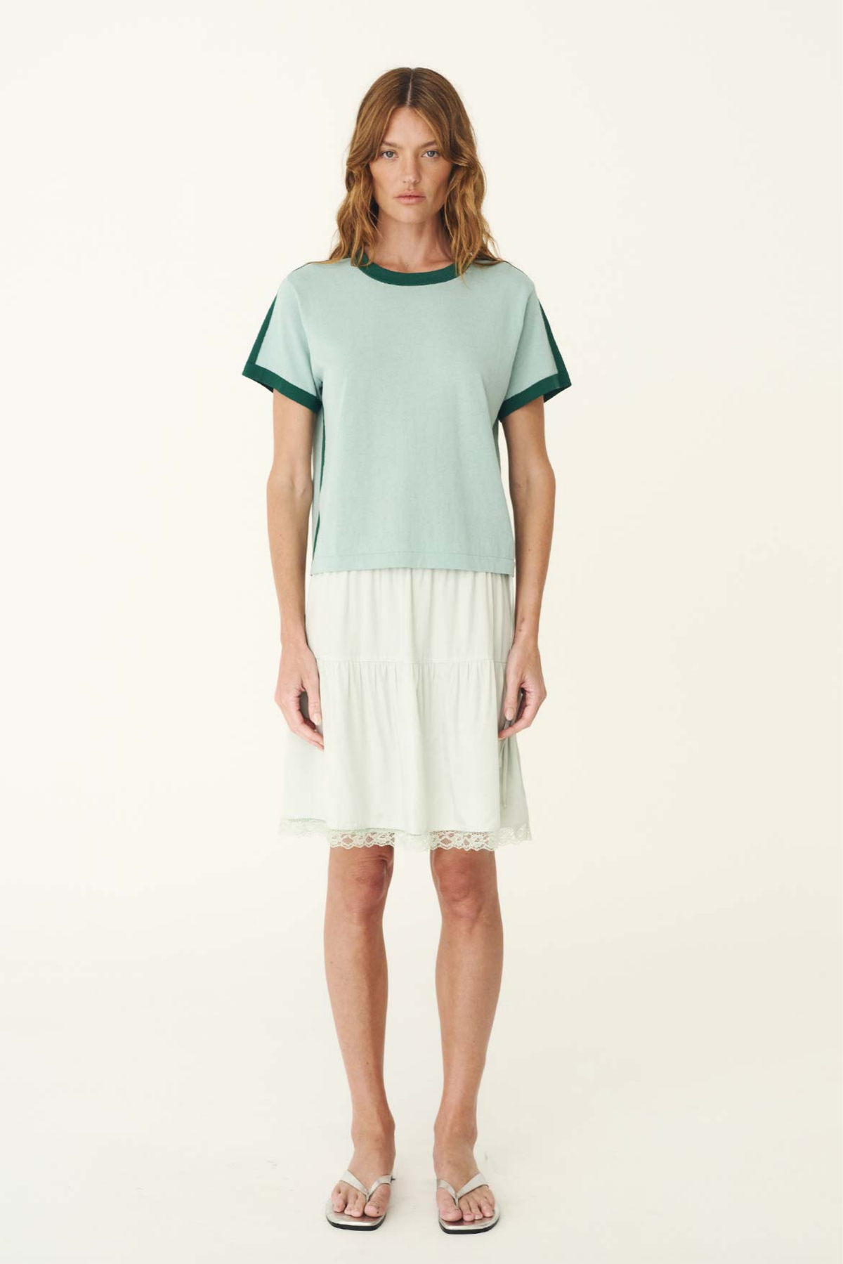Rania Contrast Knit Tee - Green