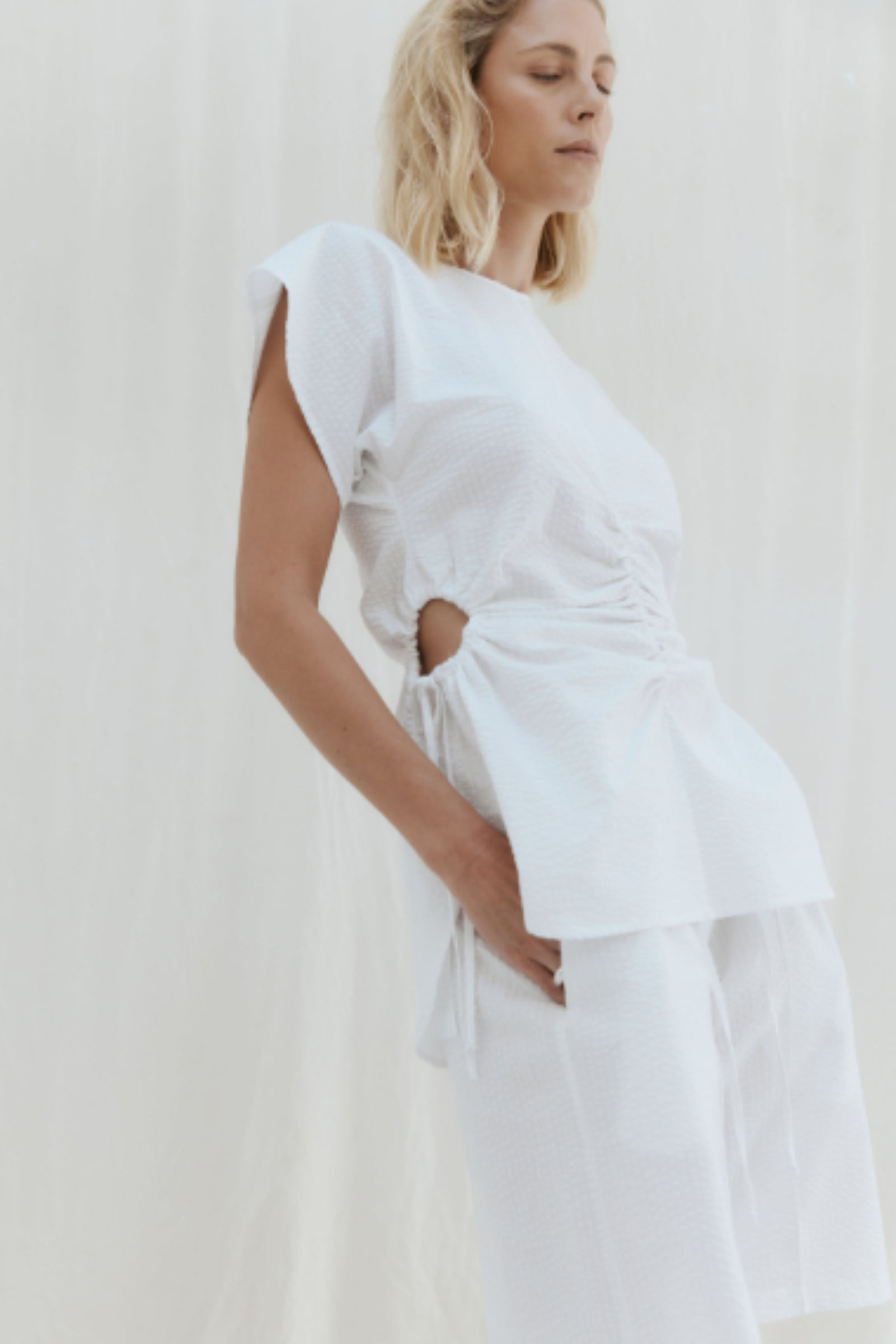 White Ruched Detail Shirt