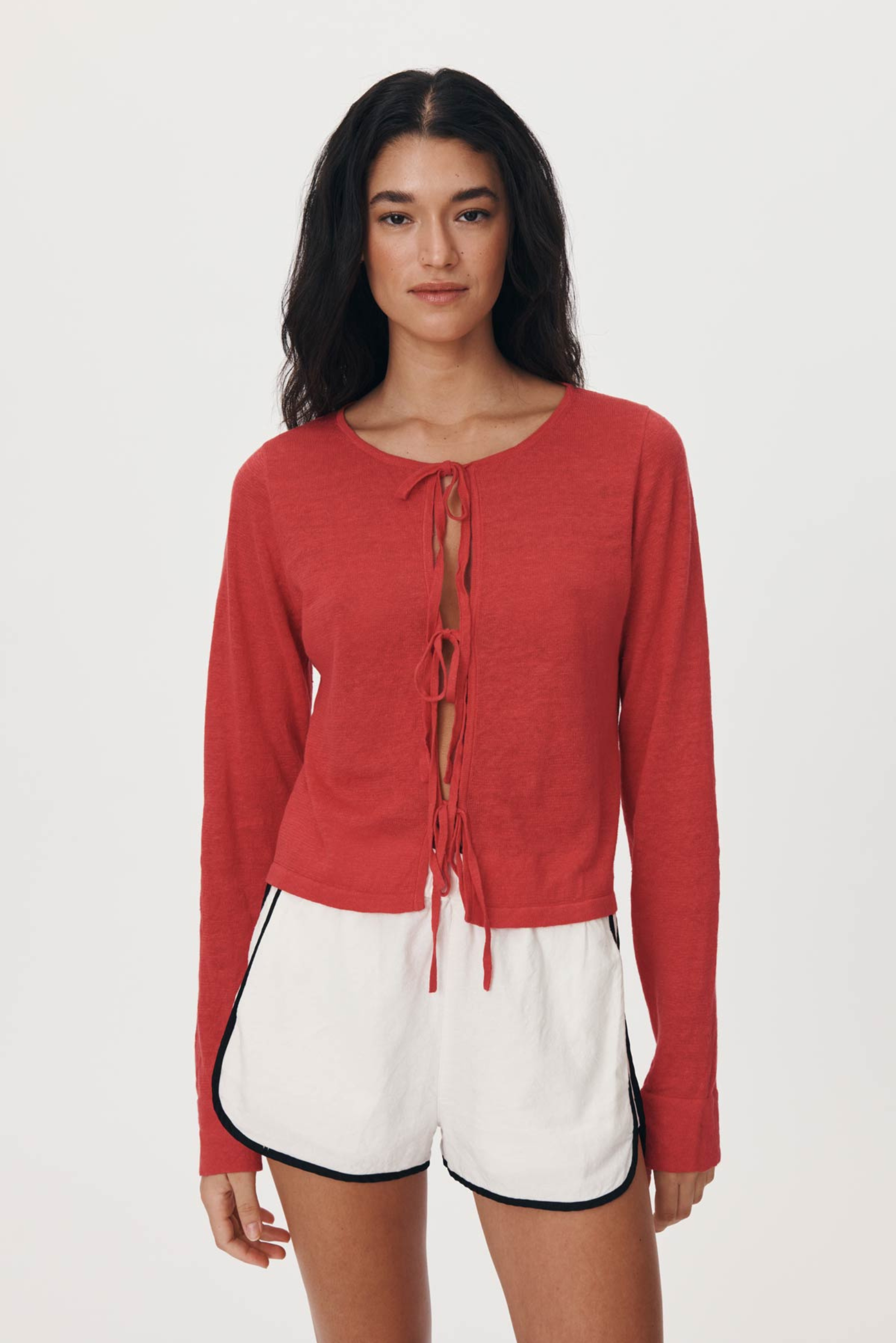 Marcia Bow Cardigan Top - Red