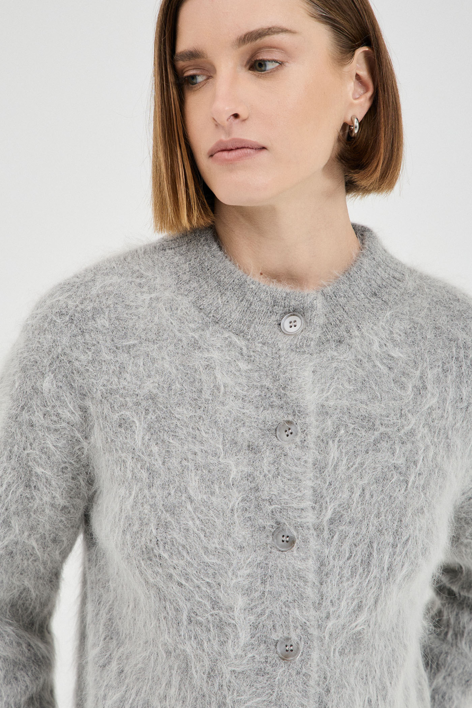 Beaujolais Fluffy Cardigan - Grey