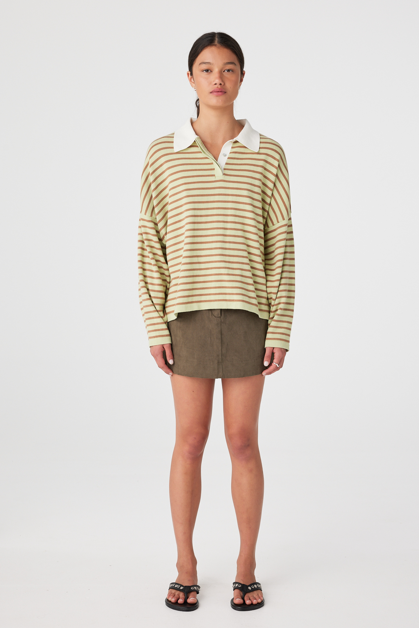 Rayne Knit Jersey - Celery/Pecan Stripe