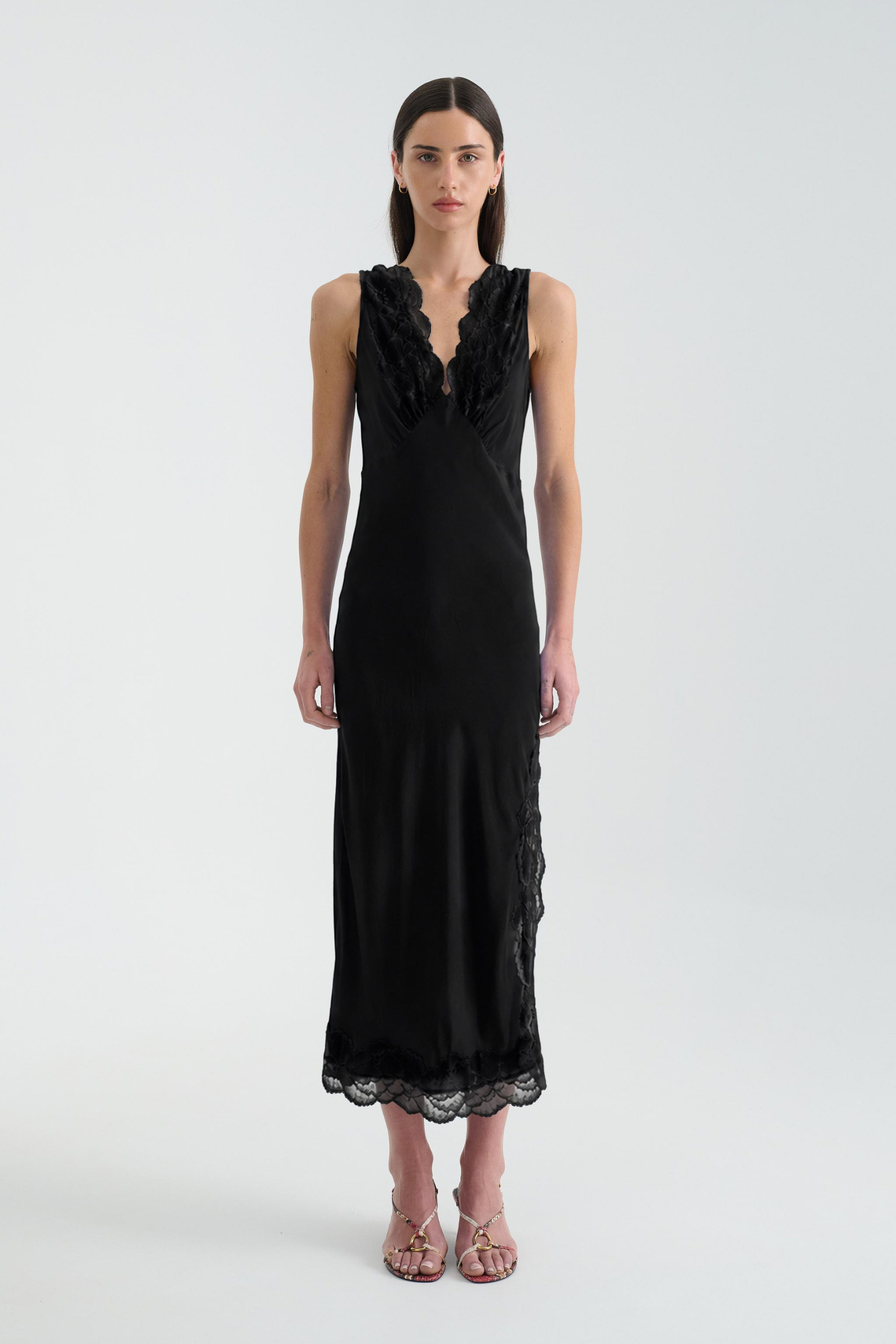 Annie Silk Midi Dress - Black
