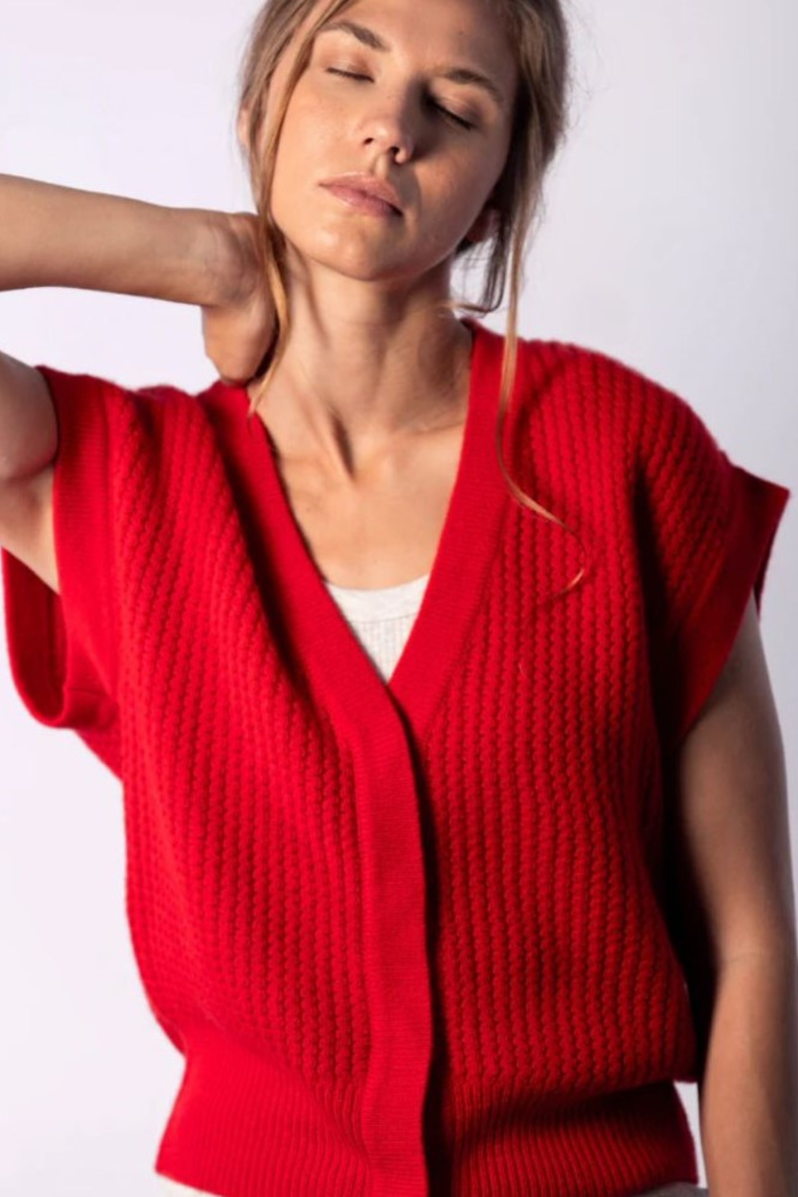 Sleeveless Cardigan - Red