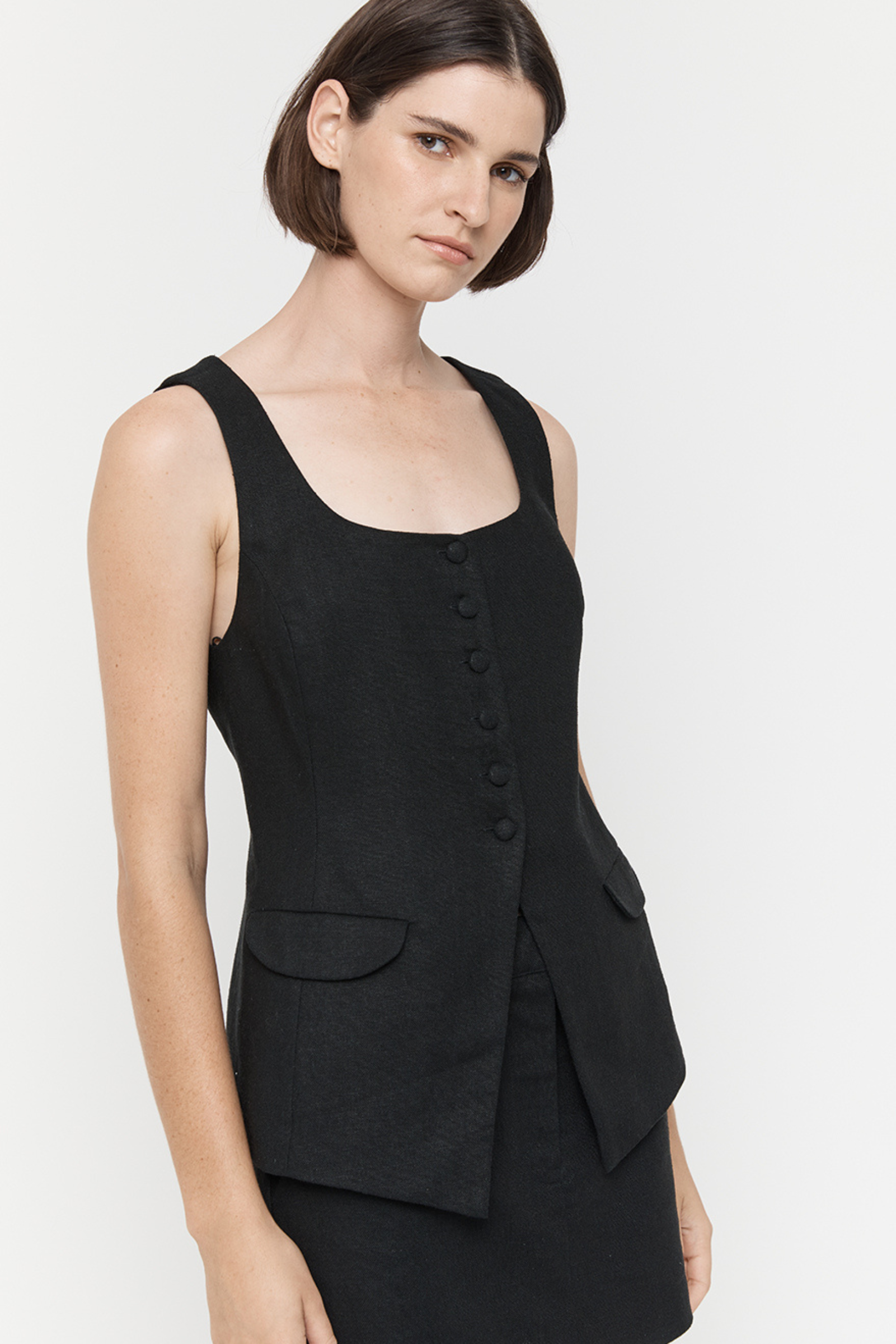 Anina Classic Waistcoat Top - Black