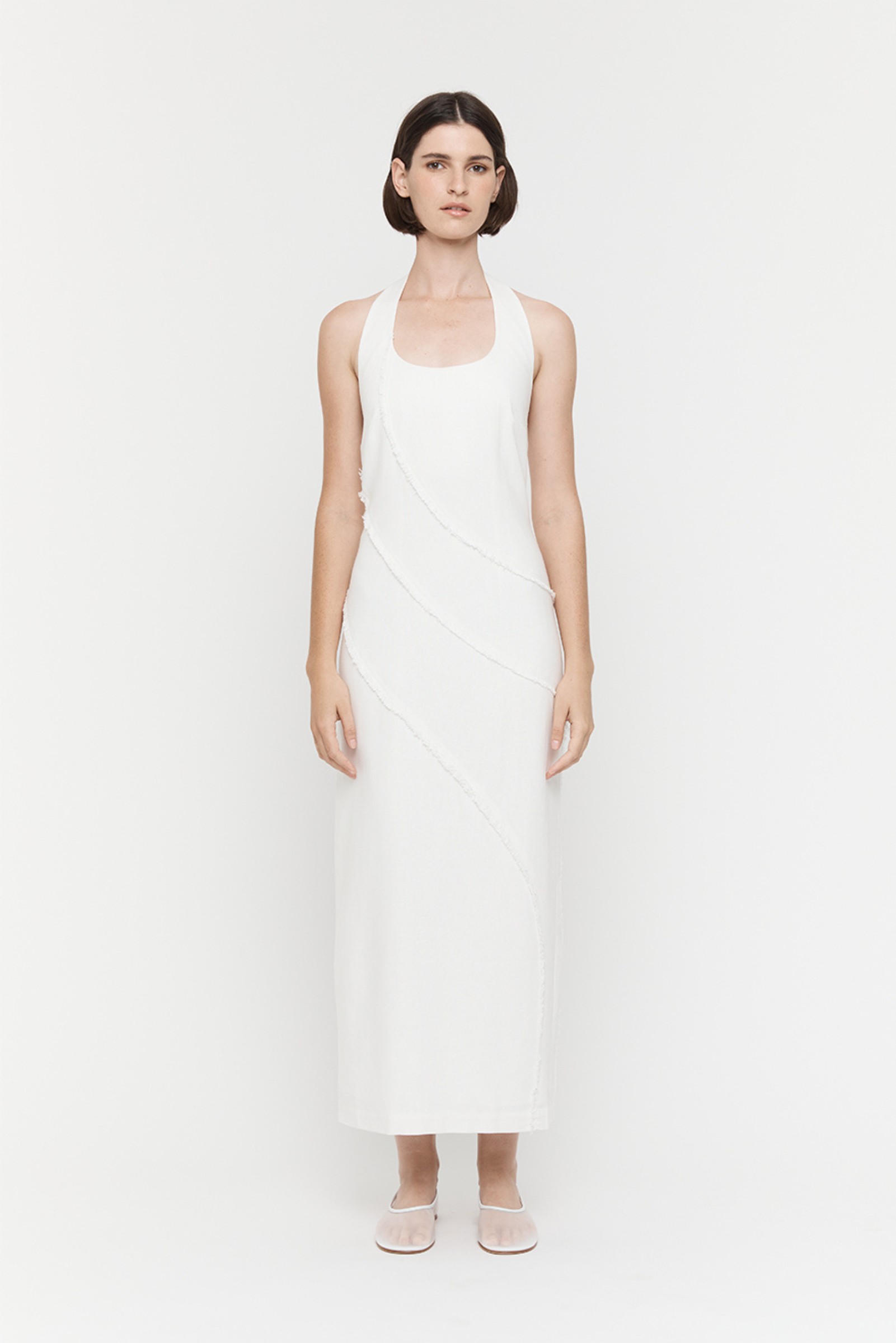 Raw Edge Ruffle Dress - White