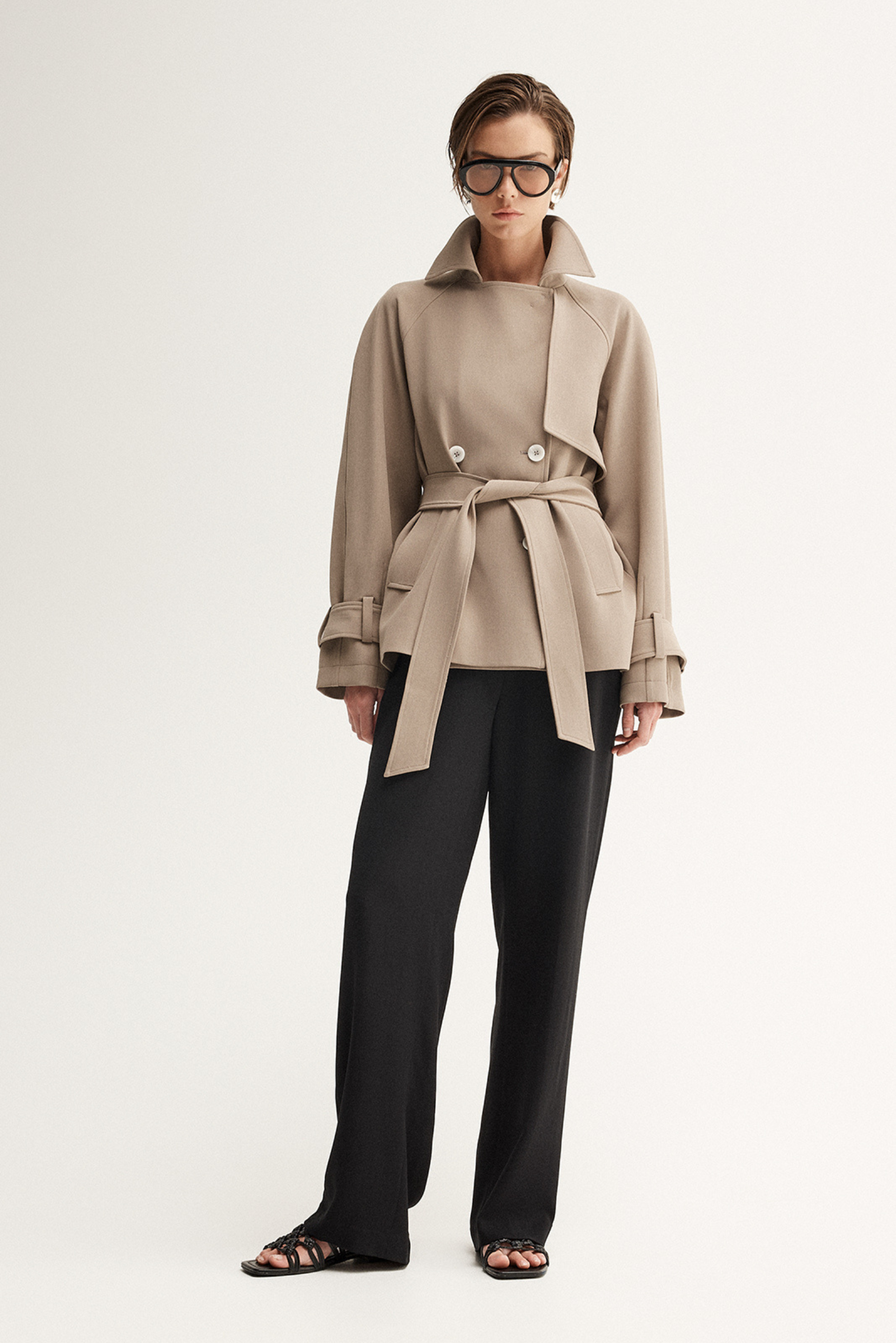 Selena Cropped Trench Coat - Taupe