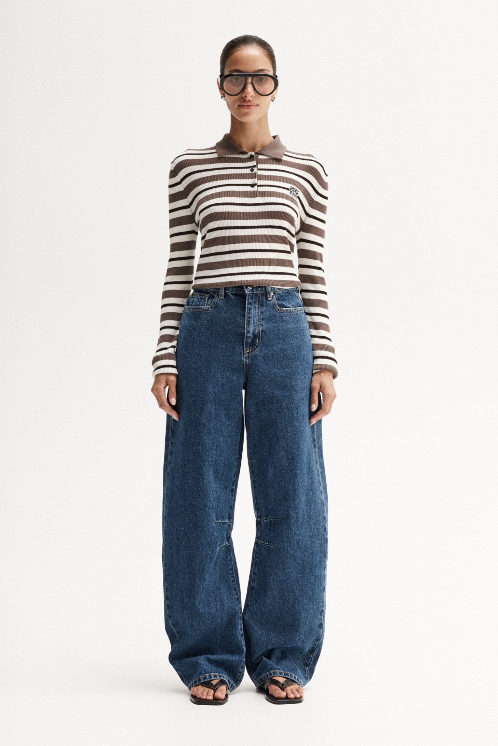 Ana L/S Polo - Choc Stripe
