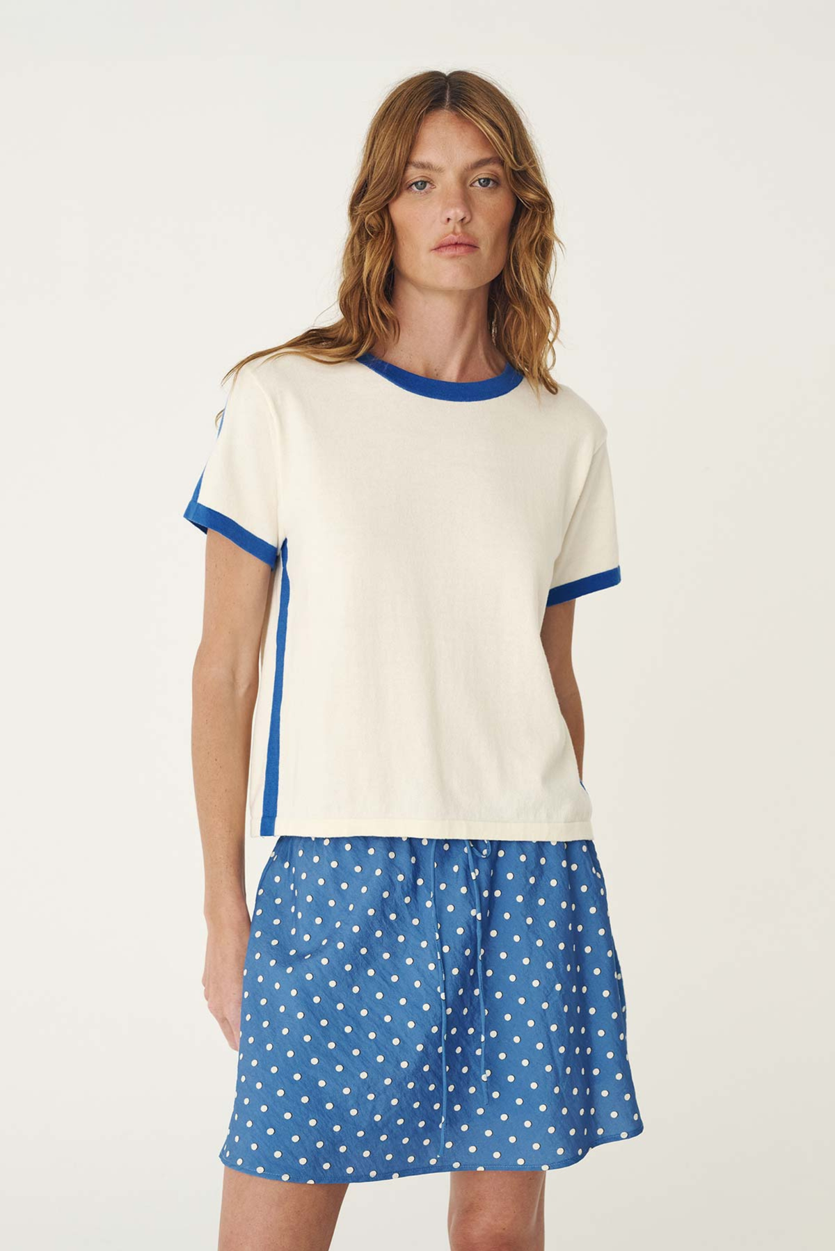 Rania Contrast Knit Tee - Cornflower