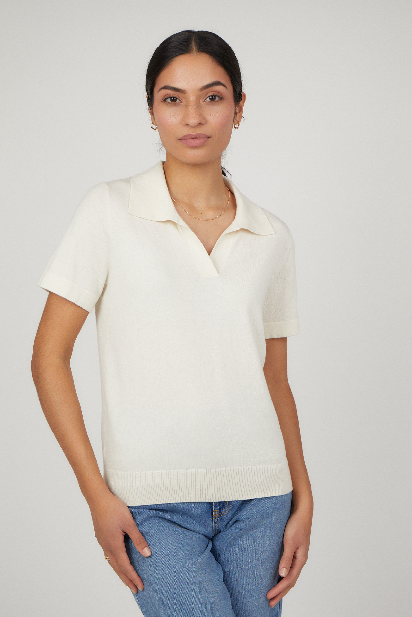 Cotton Cashmere Collar T Shirt